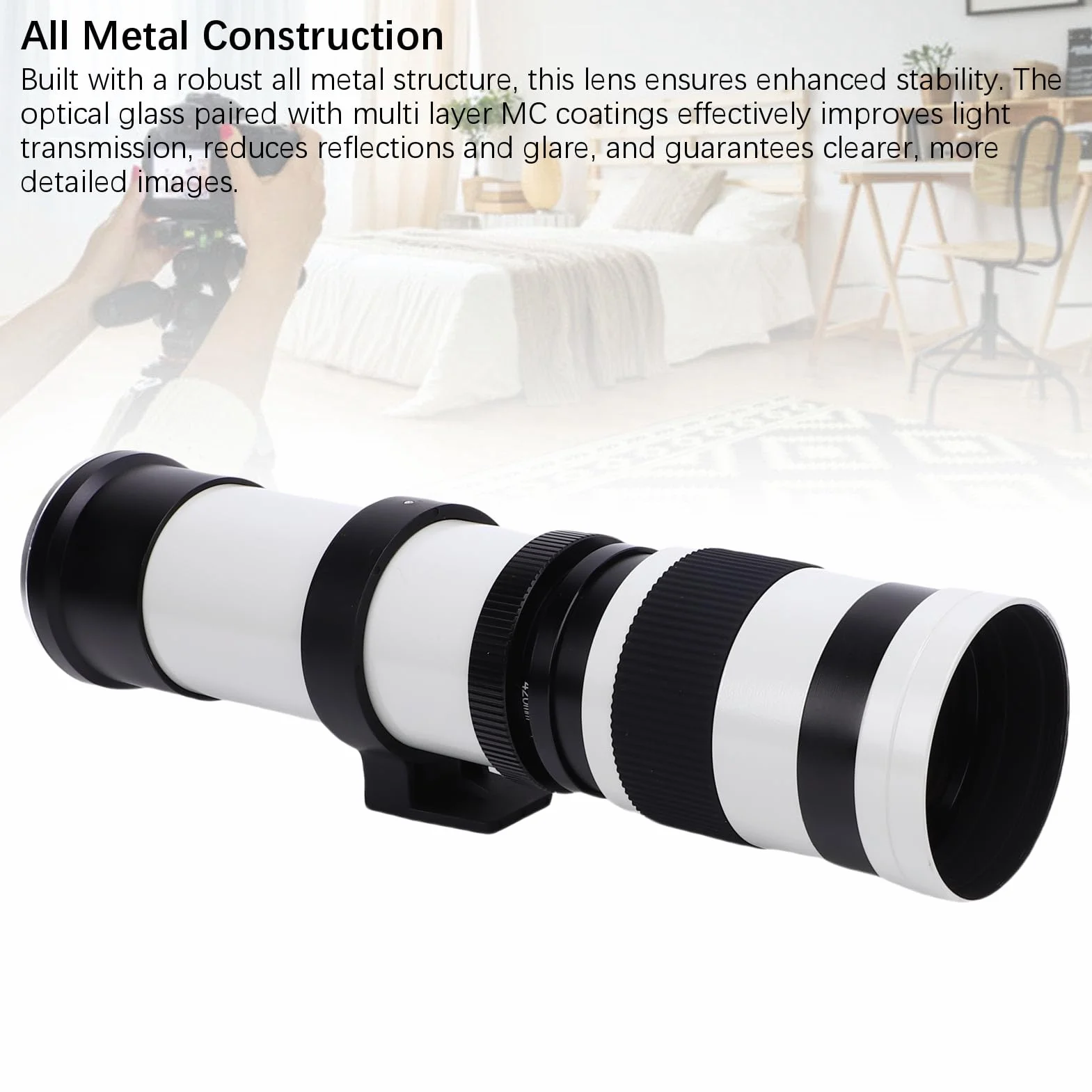 Cuifati Teobiektyw do Aparatu Montażowego RF z Zakresem Przysłony F8.3 do F16 i Zakresem Ogniskowym od 420 Mm do 800 Mm (ręczne ostrzeżenie). (WHITE)