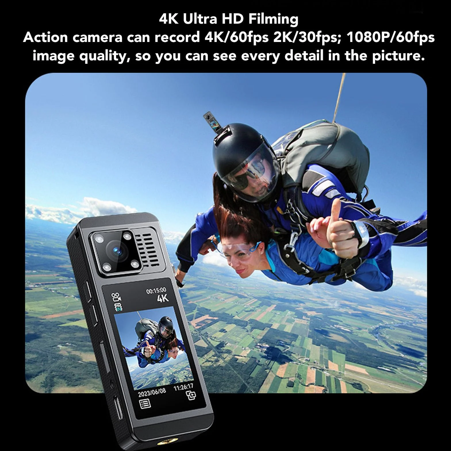 Garsent 4K Mini -akcja, Przenośna Kamera do Ciała, Kciuka, do Noszenia Wideo z wodą podwodną kamerą, Sportowy DV do Roweru, Zwierzaka, Vlogging