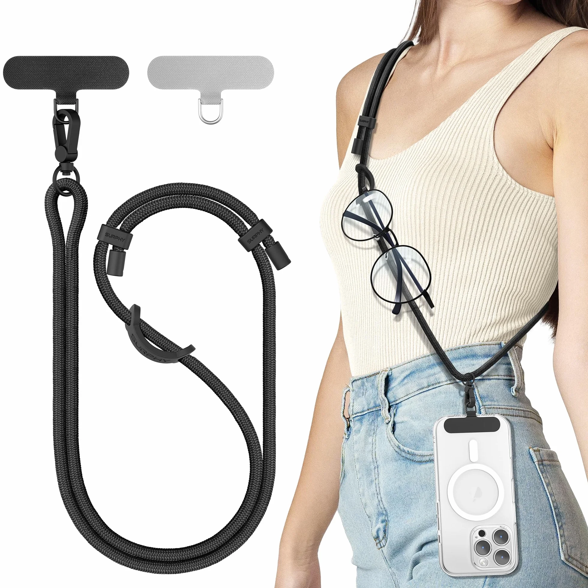 SURPHY Uniwersalna Smycz, Regulowany Pasek do Telefonu Komórkowego, Kolorowy dla Wszystkich Smartfonów, Smycz kompatybilna z Etui na Telefon Airpods, Pamięć USB