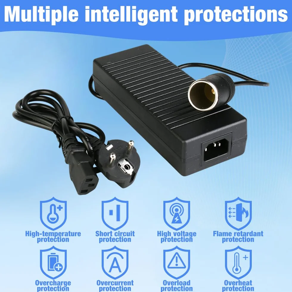 Przetwornica napięcia 220 V na 12 V, adapter sieciowy 12 V 15 A, adapter do gniazda zapalniczki samochodowej, nadaje się do sprężarek powietrza, przenośnych lodówek, wentylatorów samochodowych