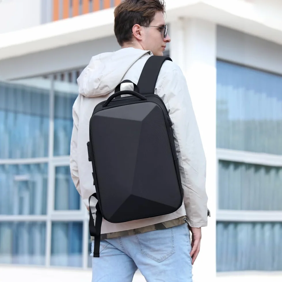 XINYASEE Plecak na laptopa, wodoodporny plecak podróżny, biznesowy plecak EVA, antykradzieżowy plecak szkolny unisex z portem ładowania USB, czarny, PRZECIĘTNY, Klasyczny, swobodny