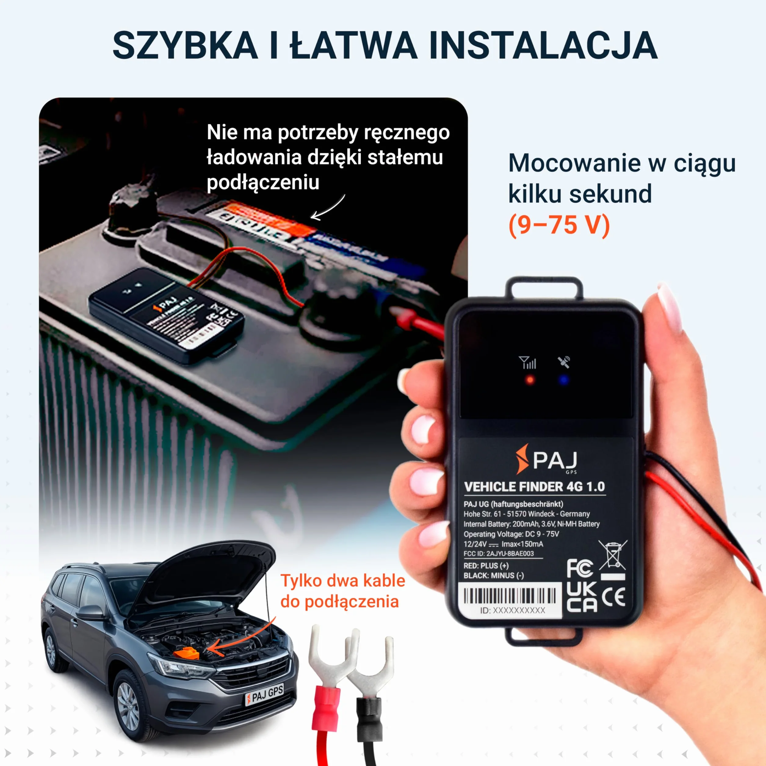 PAJ Vehicle Finder 1.0 4G Lokalizator GPS Samochodu Ciężarówki Vans Motocyklów, Bezpośrednie Połączenie Akumulator 10-30V, Śledzenie Na Żywo Aplikacja Alarm Drgań Przekroczenie Prędkości