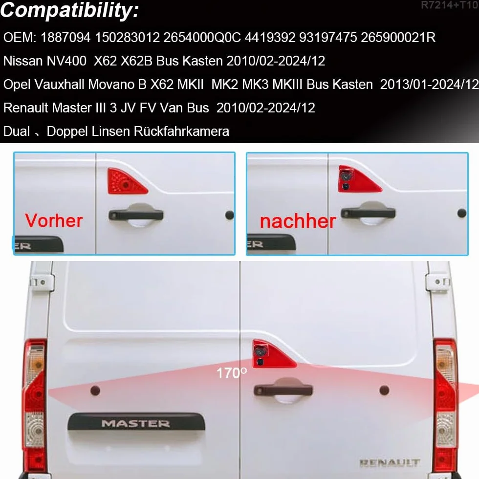 7-calowy ekran TFT LCD + podwójne kamery noktowizyjne HD światło hamowania kamera cofania zamiennik do Nissan NV400 X62 X62B /Opel Vauxhall Movano B X62 MKII MK2 MK3 MKIII/Renault Master III 3 JV FV