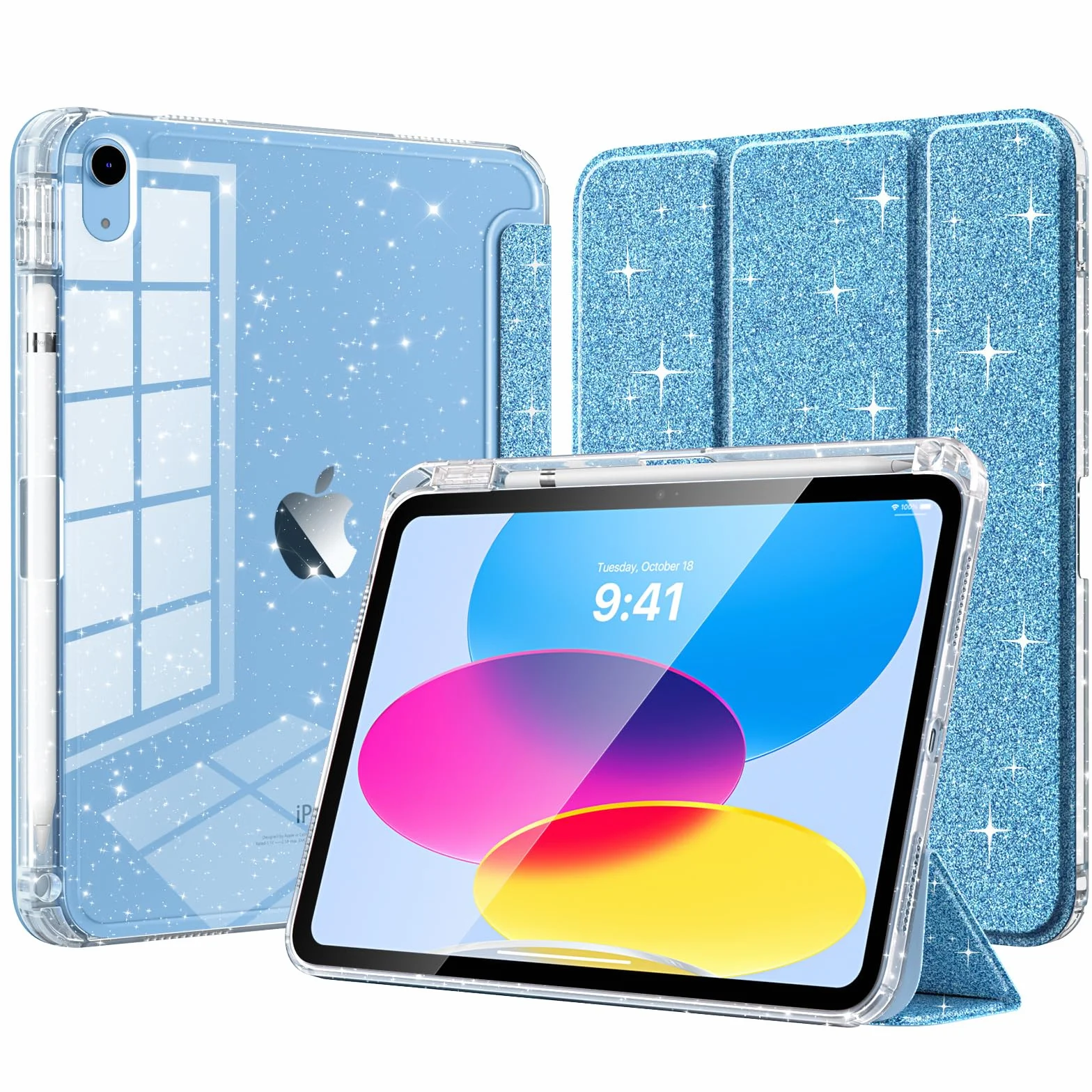 TiMOVO Etui do iPad (A16) 11. generacji 11 cali (2025) oraz iPad 10. generacji 10,9 cala (2022), brokatowe etui TPU z błyszczącym przezroczystym tyłem i uchwytem na Pencil