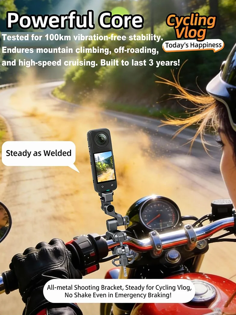 3-osiowy uchwyt na kierownicę motocykla rowerowego do Insta 360 X5 i z interfejsem śrubowym 1/4 cala itp. Kamery sportowe, uchwyt zaciskowy kamery Super Clamp pasuje do kierownicy 18-39 mm