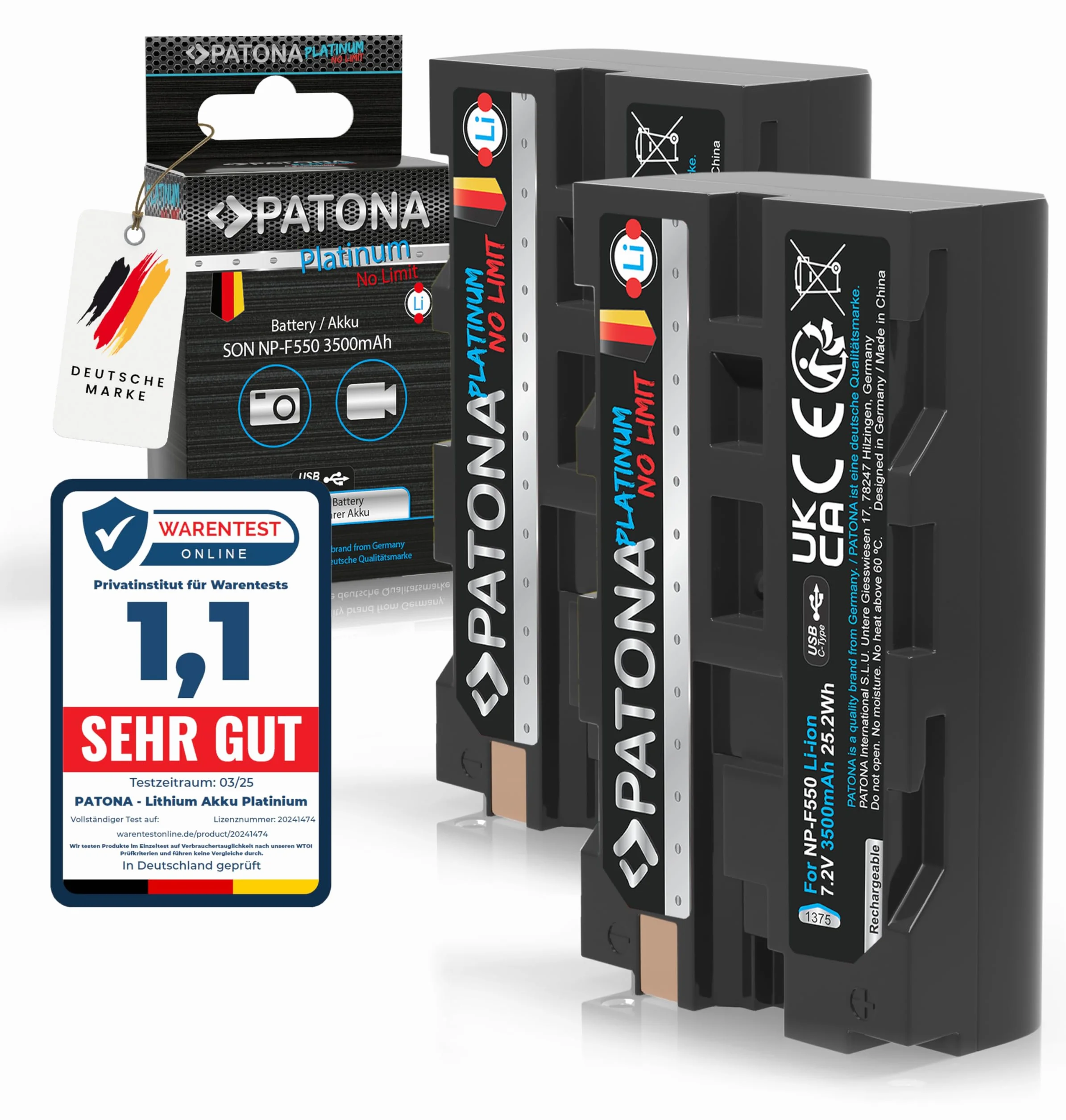 PATONA 2X USB-C Platinum Akumulator do Sony NP-F550 F730 F750 F930 F950 | Akumulator zamienny do kamer, wskaźników LED, oświetlenia, lamp wideo, monitorów kamer i rejestratorów