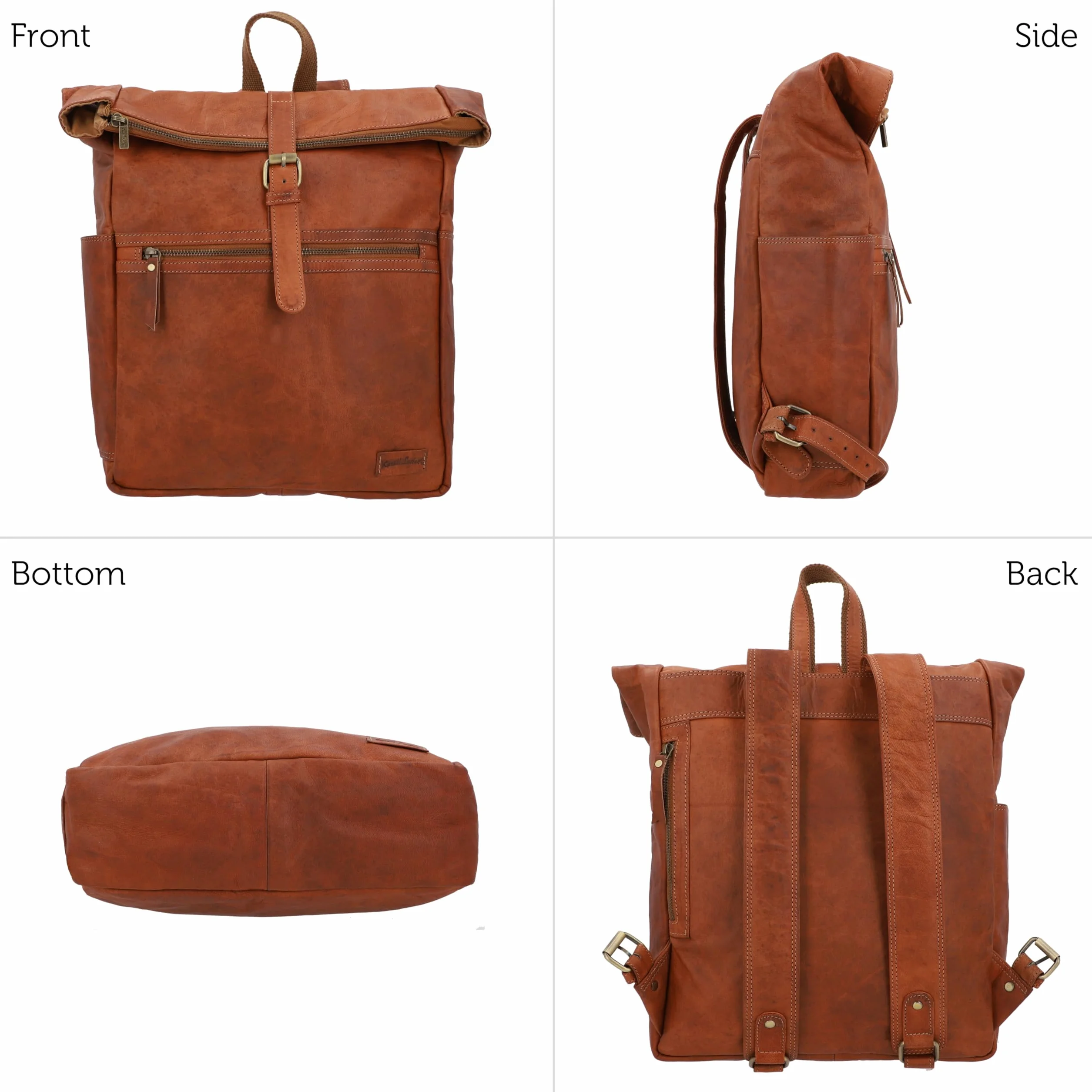 Gusti Plecak skórzany Milo New – stylowy plecak vintage ze skóry naturalnej dla kobiet i mężczyzn, pojemność 13L, kieszeń na laptop 15”, uchwyt na butelkę, miejsce na AirTag