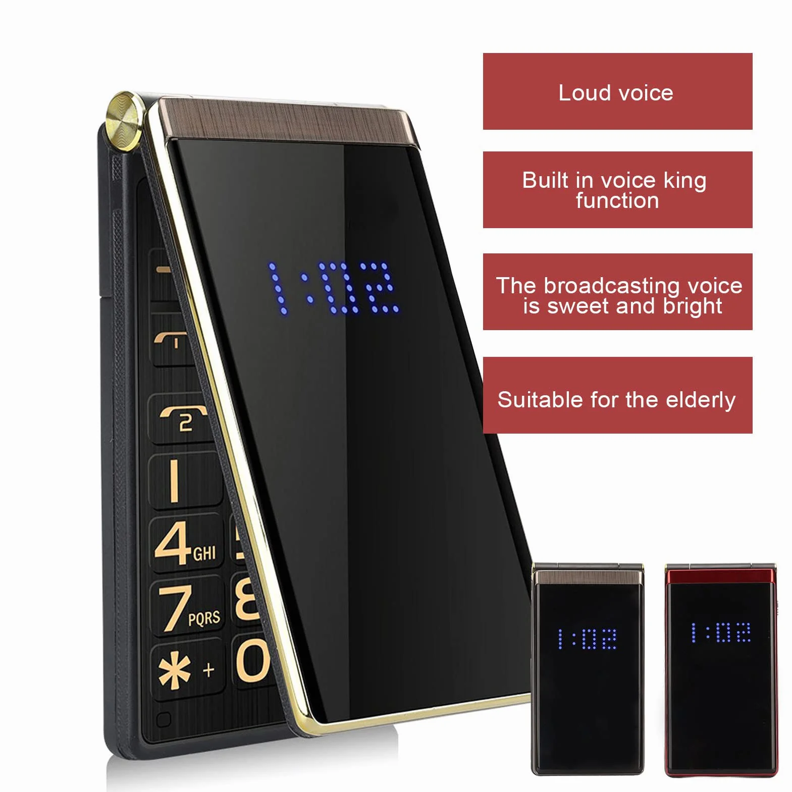 Odblokowany Telefon Komórkowy Flip dla Seniorów, 2G SOS Big Button Telefon Komórkowy z 2,8-calowym Wyświetlaczem LCD i dużą klawiaturą, 5900mAh Długi Tryb Czuwania, 32MB Pamięci (Czerwony)