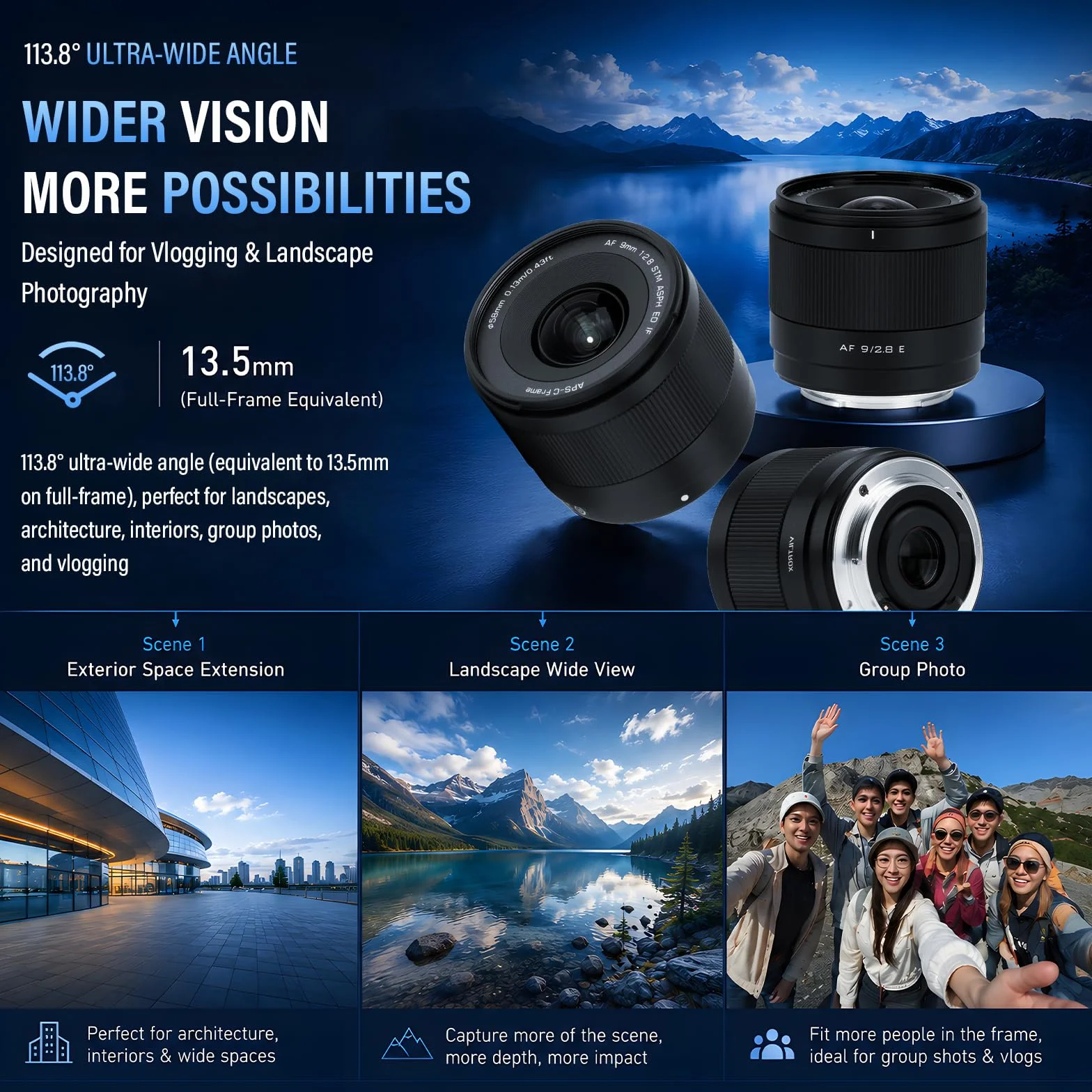 VILTROX 9 mm F2.8 E Air AF 9mm F2.8 E Obiektyw do Sony E Autofokus APS-C Ultra szeroki kąt obiektywu stałej ogniskowej kompatybilny z kamerami z mocowaniem Sony E ZV-E10 ZV-E10II FX30 a7 a7
