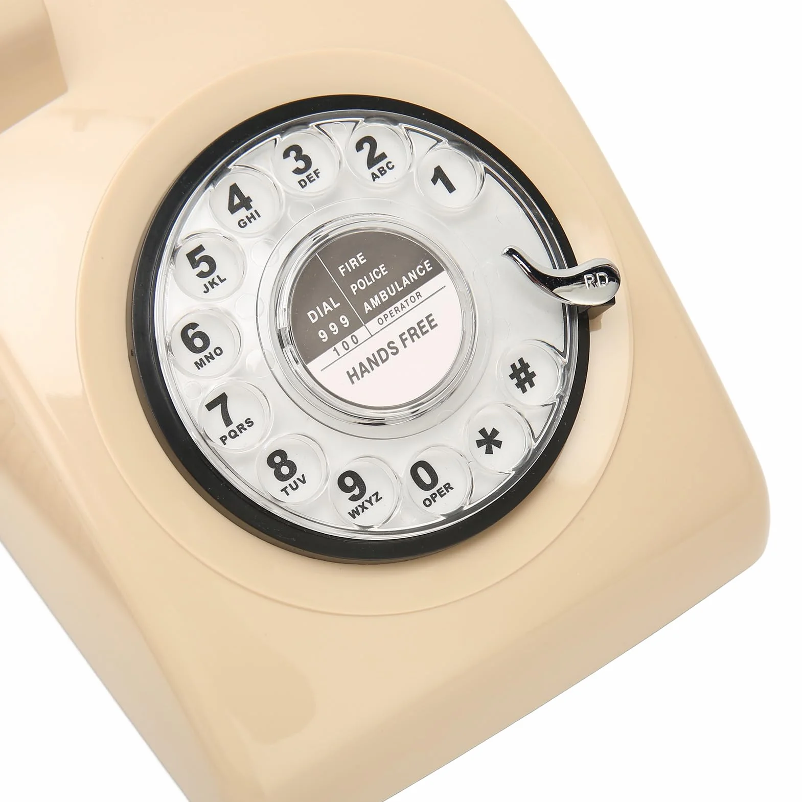 Retro Telefon obrotowy Vintage telefon stacjonarny, staroświecki telefon z obrotową tarczą z mechanicznym głośnikiem, czerwony antyczny telefon stacjonarny do domowego (Beżowy)