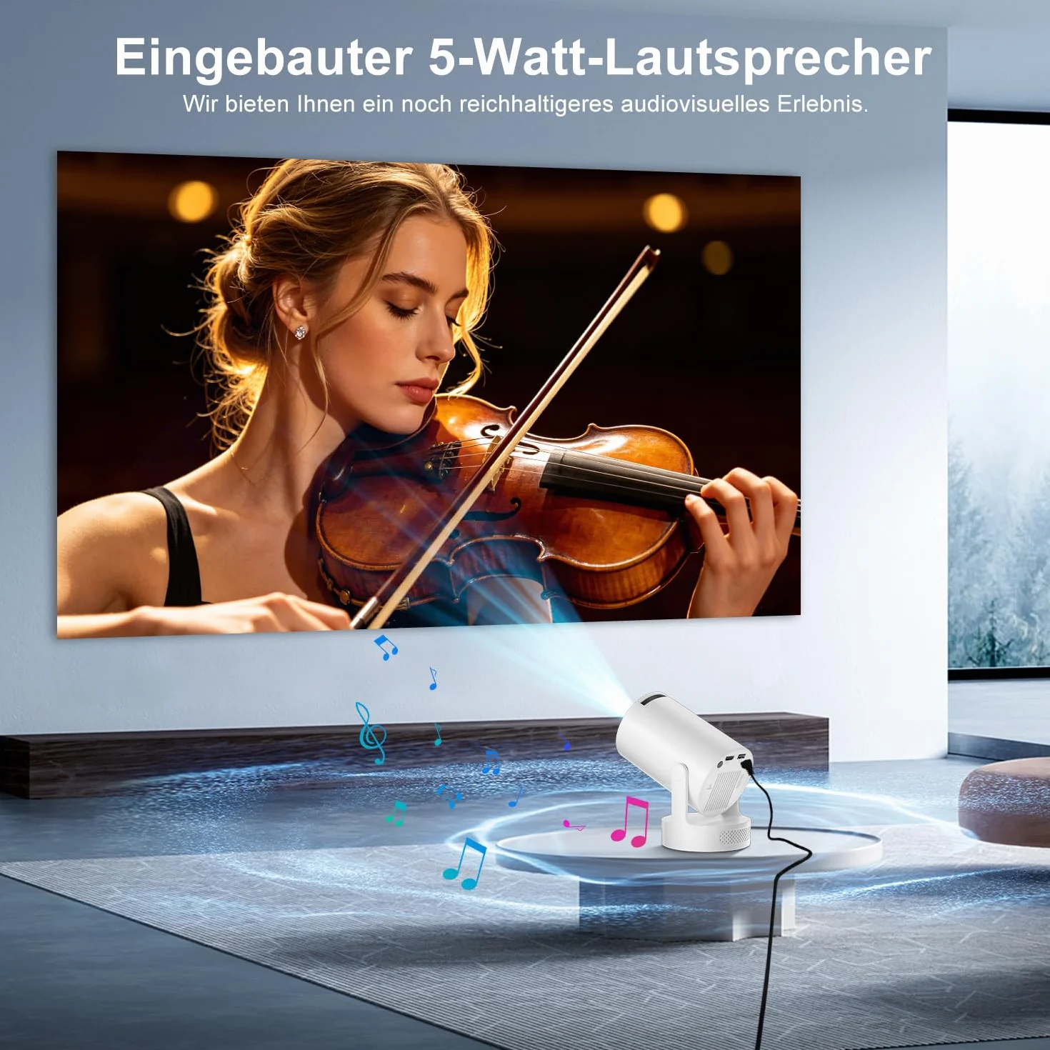 Salange - Projektor HD 720p, Inteligentny Projektor Android 14.0, Wi-Fi 6 (2,4G/5G), BT 5.4, 170 ANSI LM z Automatyczną Korekcją, Kąt 180 stopni, Wideo do Kina Domowego,Biały