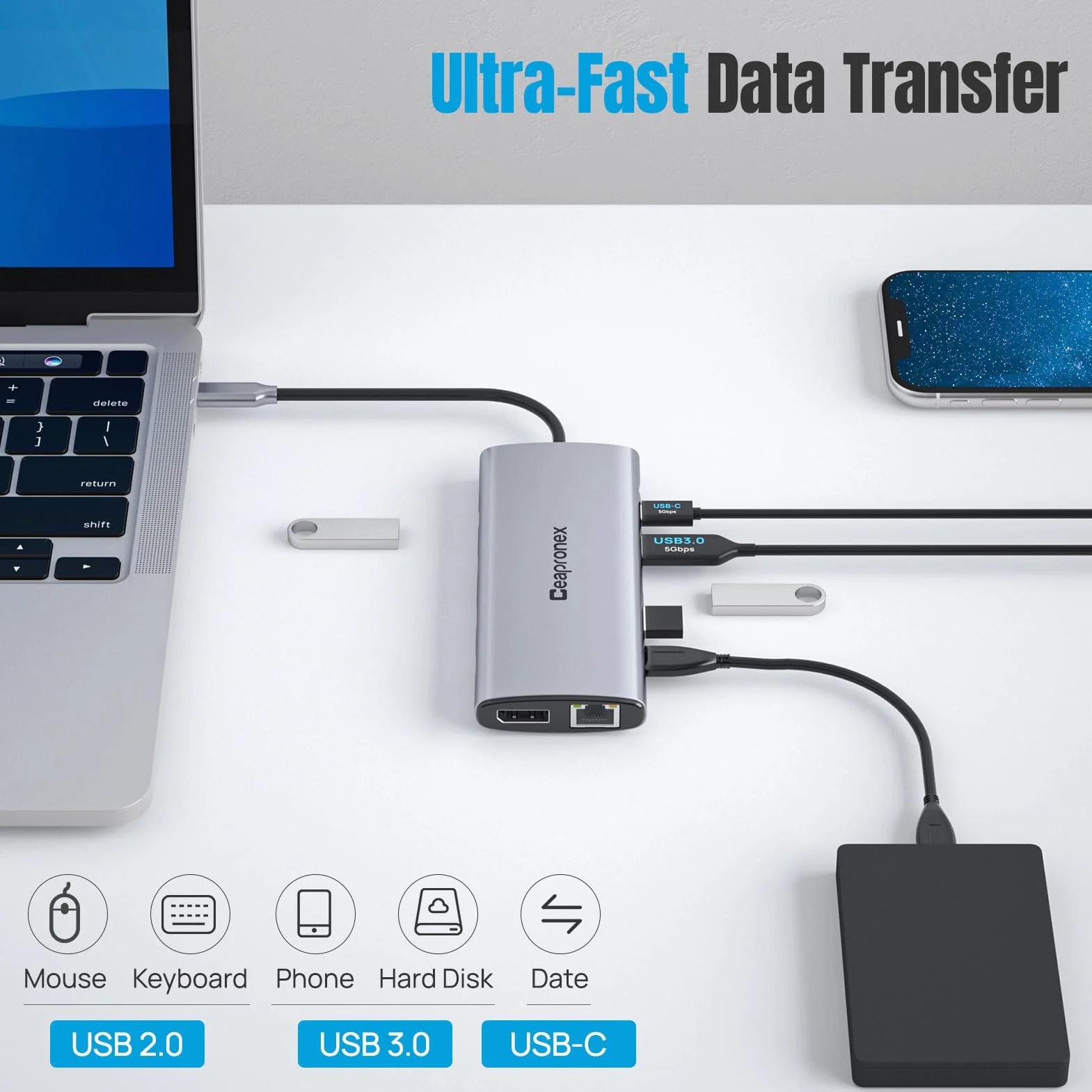 Stacja dokująca USB C, podwójny monitor, stacja dokująca do laptopa, 14 w 1, wieloportowy adapter USB C, do MacBooka/Dell/HP/Lenovo z 2 HDMI 4K, DP 8K, ładowanie PD, RJ45, 6 portów USB, SD/TF