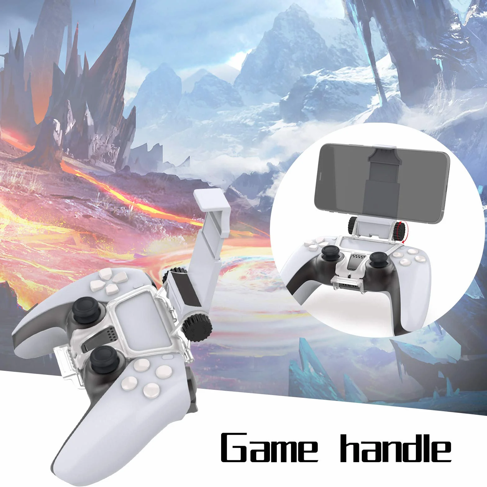 Megadream Gaming Mount Clip dla PS5 Kontroler Telefonu, Stojak dla PlayStation 5 Controller z PS Remote Play, Kabel OTG, 4 Grip Caps, Type C Converter