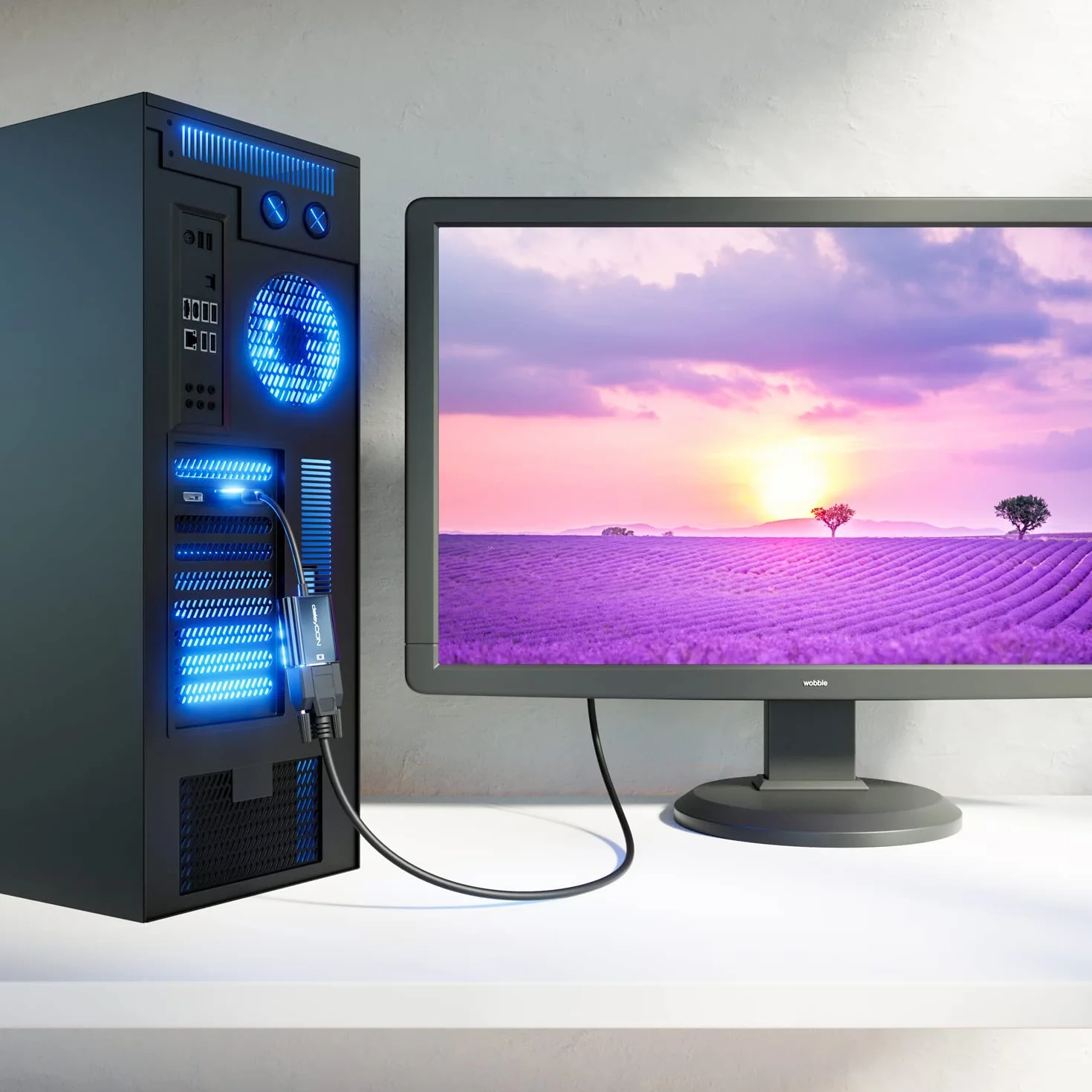 deleyCON Przejściówka DisplayPort na VGA - DisplayPort Męski na VGA Zeński - do Komputera PC Notebooka Monitora Projektora - Czarny