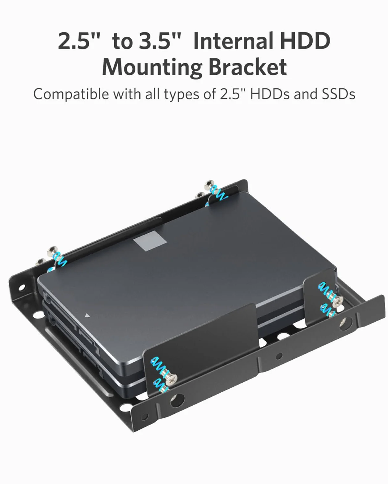 Inateck Ramka montażowa do dysku twardego 2,5" HDD/SSD, 2,5" na 3,5" wewnętrzny podwójny dysk twardy, obsługuje 1 lub 2 SSD/s, w zestawie akcesoria montażowe i kabel SATA 3