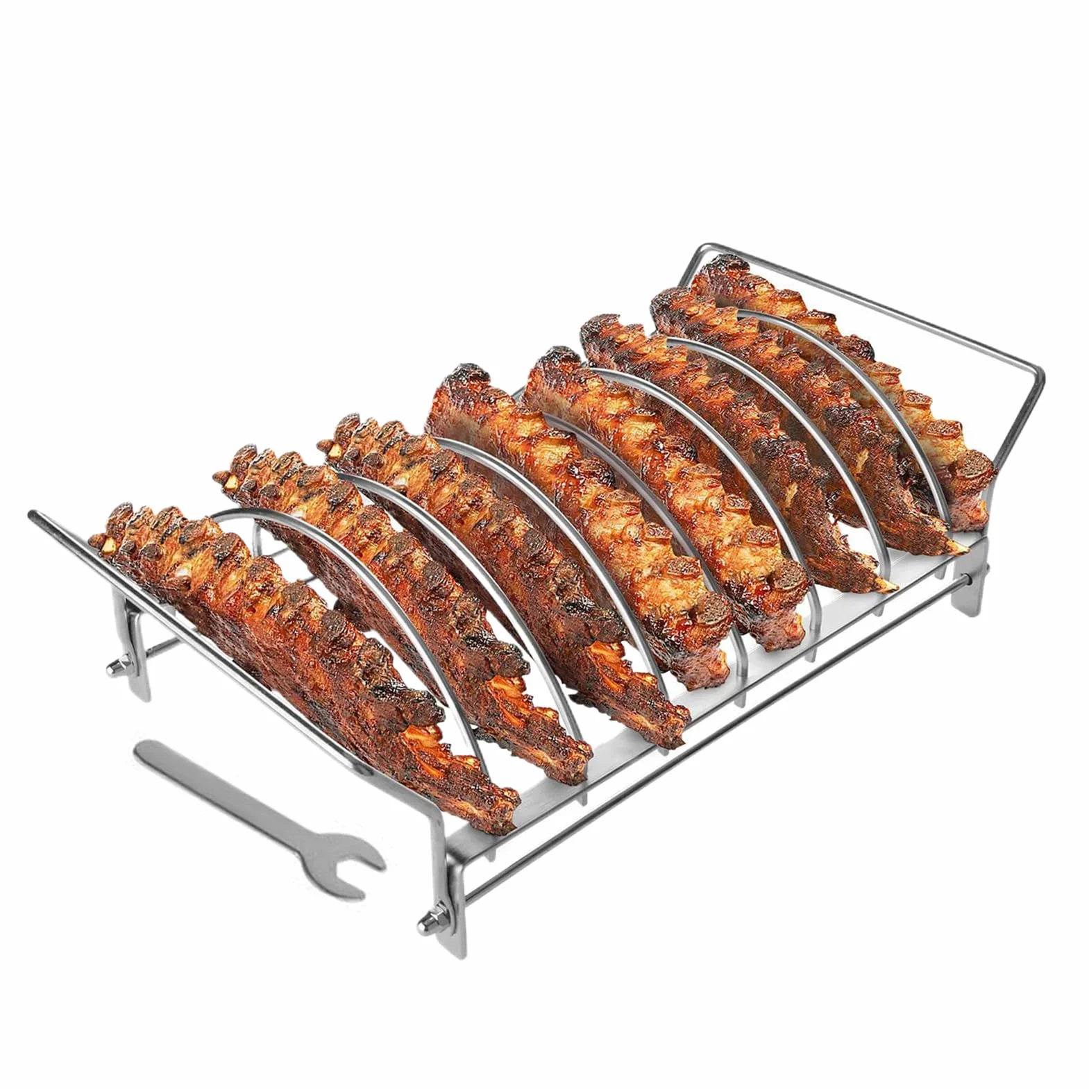 Stojak żeberkowy, stojak do grillowania ze stali nierdzewnej, 33 x 18 x 9 cm, pionowa konstrukcja szczelinowa, równomierna cyrkulacja ciepła, uchwyt do klasy spożywczej do wędzarni, akcesoria