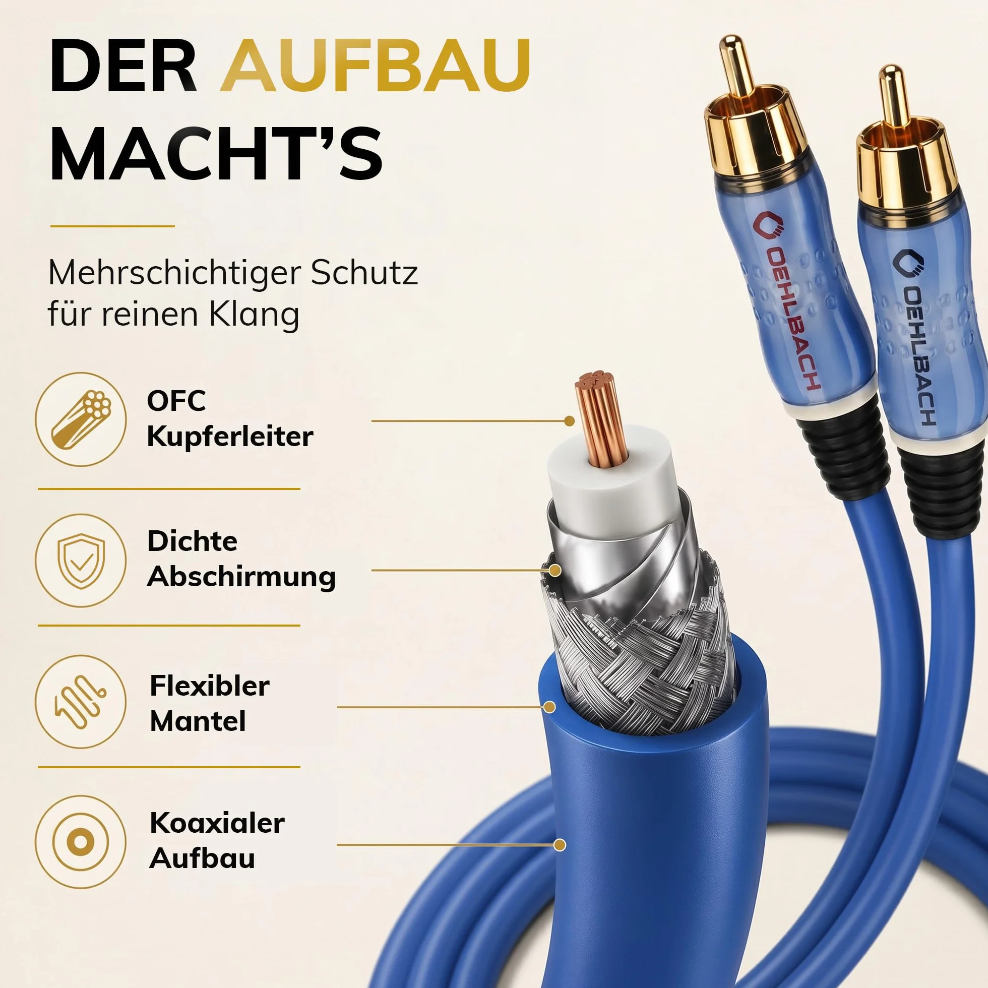 Oehlbach Beat, D1C2701 Kabel RCA Do Odtwarzacza CD i Wzmacniacza, 1 m, Niebieski