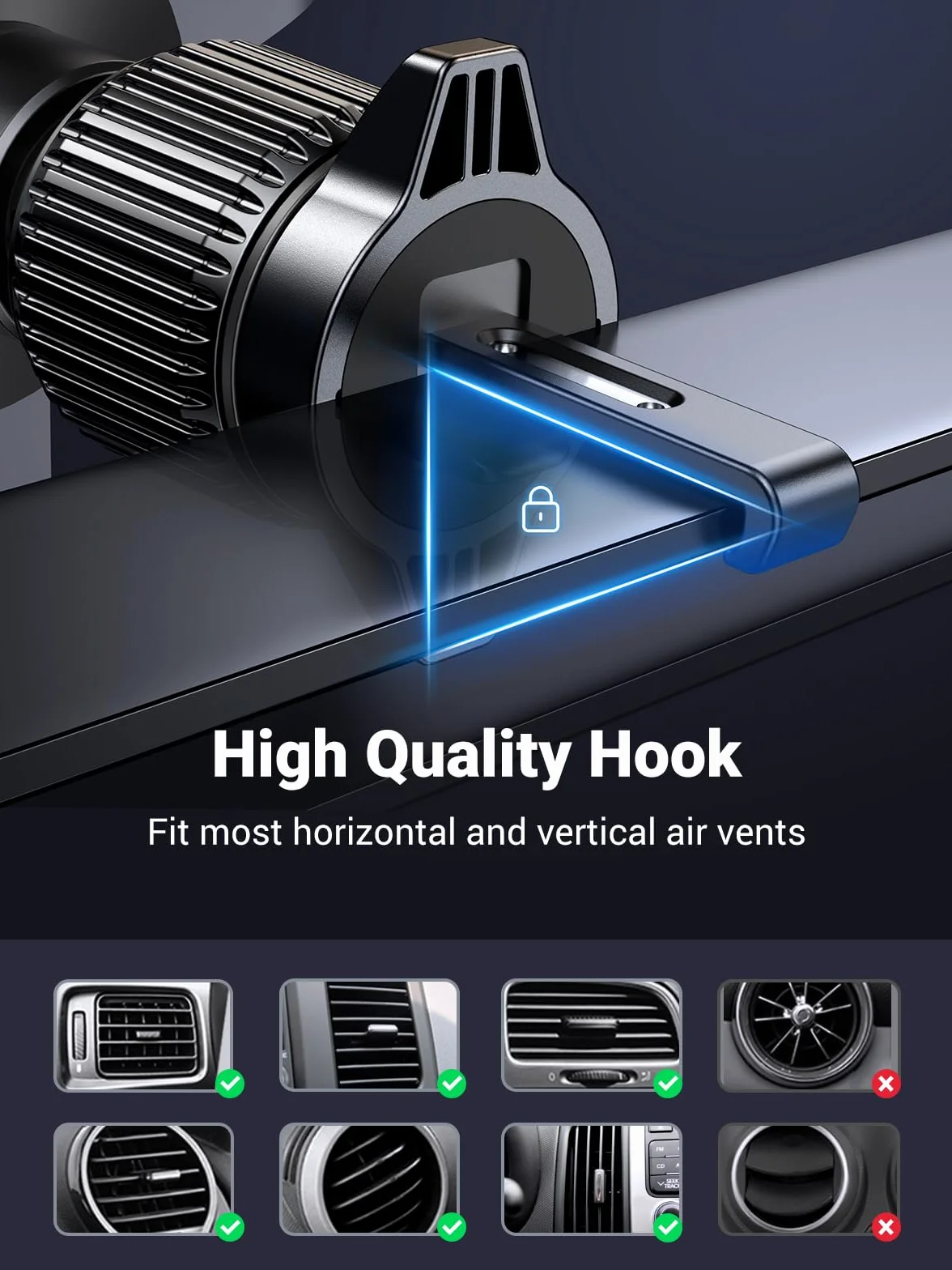 UGREEN Uchwyt Samochodowy na Telefon, Odpowietrznik Hak na Ogon, Kompatybilny z iPhone 14/13/12 Pro Max XR Galaxy S22 S21 S20 Huawei P30 P20
