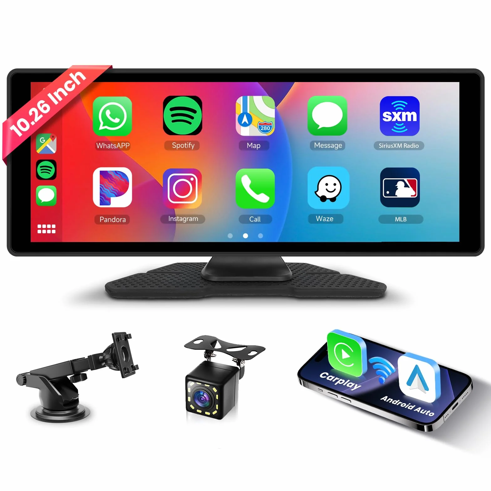 CarPlay i Android bezprzewodowy samochód, przenośny stereo Hodozzy 10,26 cali z ekranem IPS, kamera cofania, sterowanie głosem / AUX/USB