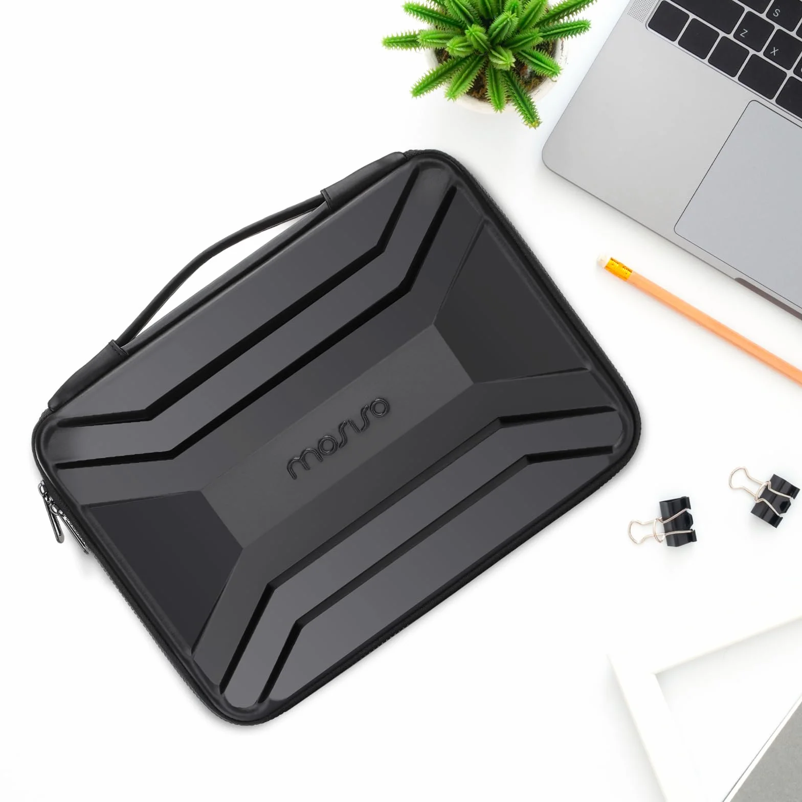 MOSISO Twarda obudowa na laptopa 33-35.6 cm, wodoodporna, odporna na wstrząsy torba, czarna | Pokrowiec na laptopa 33.8 cm, kompatybilny z MacBook HP Dell, symetryczny trapezowy komputer EVA, twarda obudowa z uchwytem