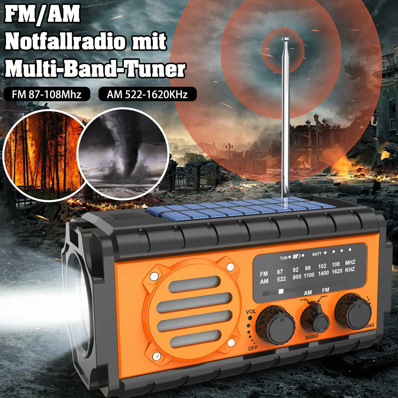 Nigecue Radio Solarne 20000mAh, Przenośne z Korbą, Dynamo z AM/FM, Wbudowana Bateria Akumulatorowa, 3 Tryby LED Latarki, LED Lampa do Czytania z Czujnikiem Ruchu