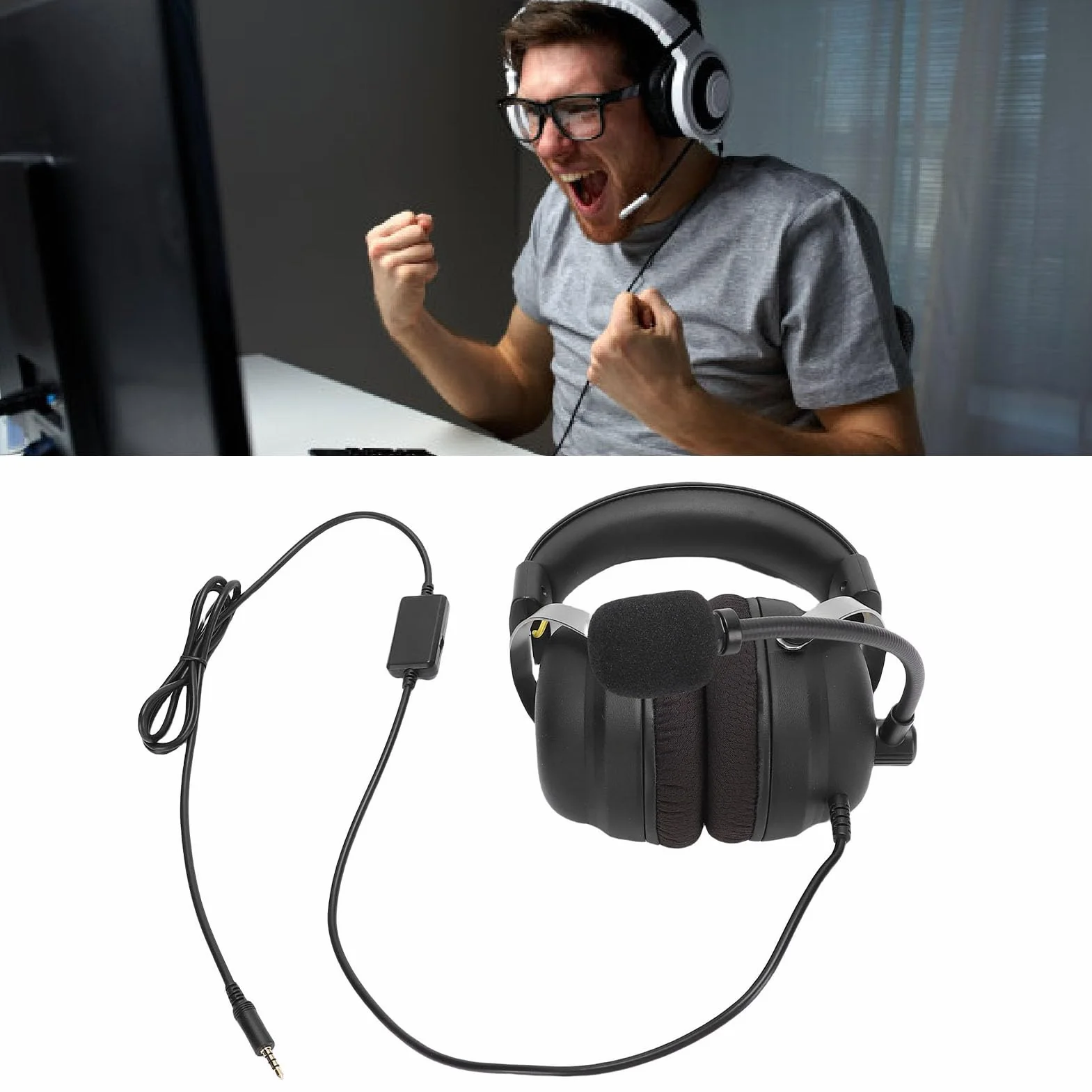 Fabater Słuchawki Gamingowe z Dźwiękiem Przestrzennym Bass Ergonomiczny Zestaw Słuchawkowy z Interfejsem 3,5 Mm do Słuchania Muzyki z pianką na przednią szybę dla Zwykłych Graczy