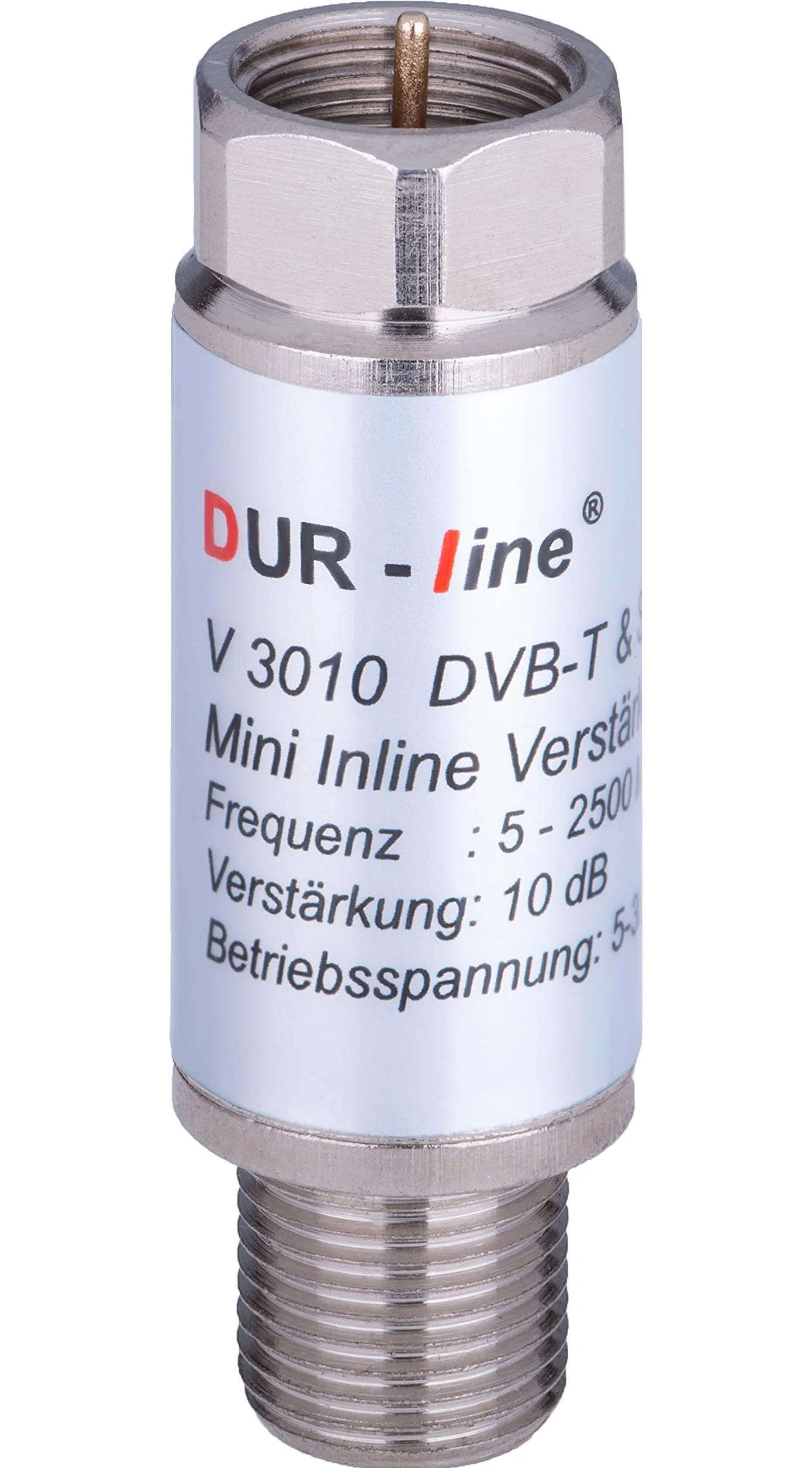 DUR-line® V3010 - Mini wzmacniacz inline, wzmocnienie 10 dB, do Sat i DVB-T2, 5-2400 MHz