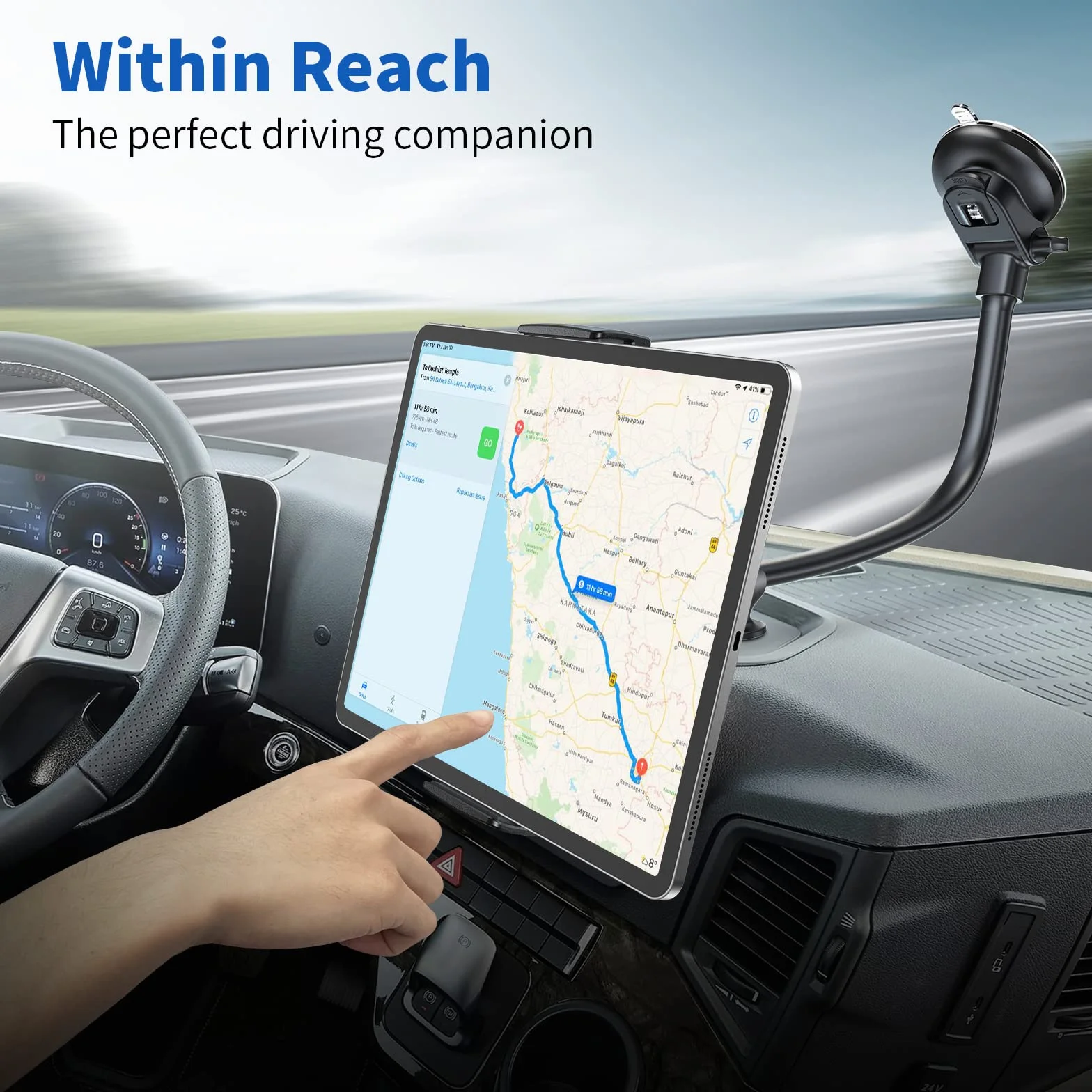 APPS2Car Uchwyt samochodowy do iPada, obracany o 360 stopni, przyssawka, kompatybilny z tabletami i telefonami 9,7-10,5 cala