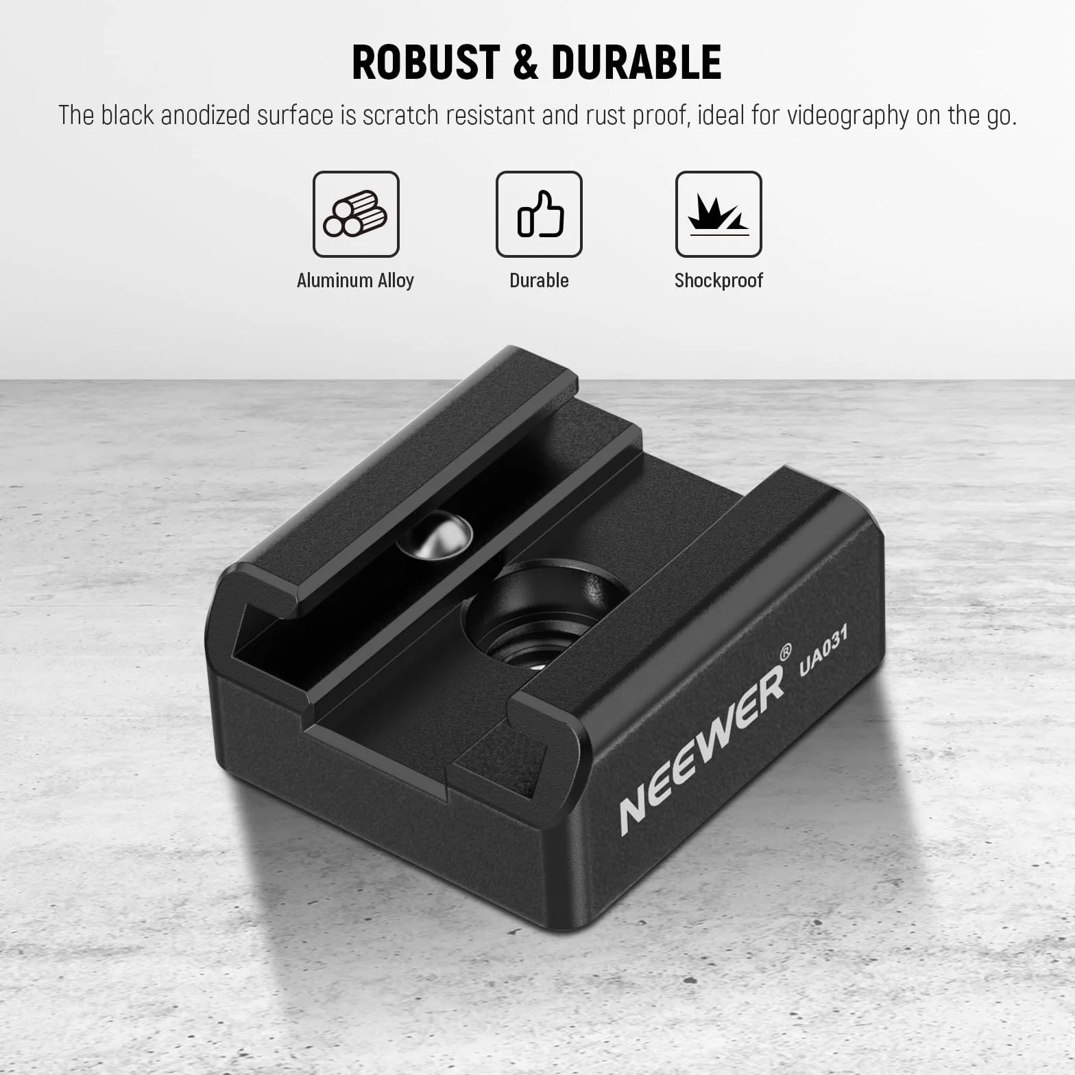 NEEWER Zestaw 2 adapterów montażowych Cold Shoe Mount ze śrubą 1/4" do lampy błyskowej LED, aluminiowy uchwyt na buty z antypoślizgową podkładką zapobiegającą skręcaniu, kompatybilny z uchwytem górnym
