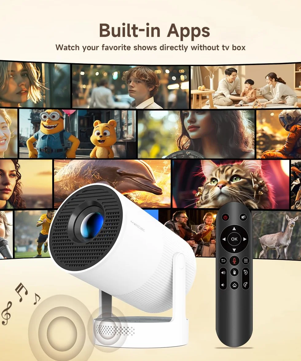 Mini rzutnik 4K, inteligentny projektor, elektryczna ostrość 5G, WiFi 6 BT 5.0, mini przenośny projektor Full HD 1080p, obsługuje 260ANSI Auto Pozioma korekcja trapezów