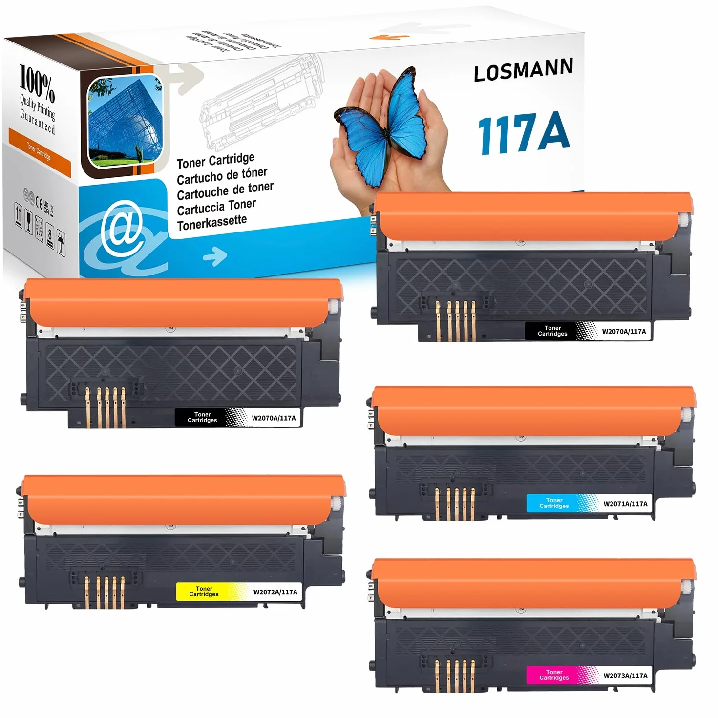 LOSMANN Zestaw tonerów 117A kompatybilny z HP 117A toner z chipem do HP Color Laser 150a 179fwg 178nwg 179fnw 178nw 150nw 178 179 W2070A W2071A W2072A W2073A (czarny cyjan żółty, magenta 5 sztuk)