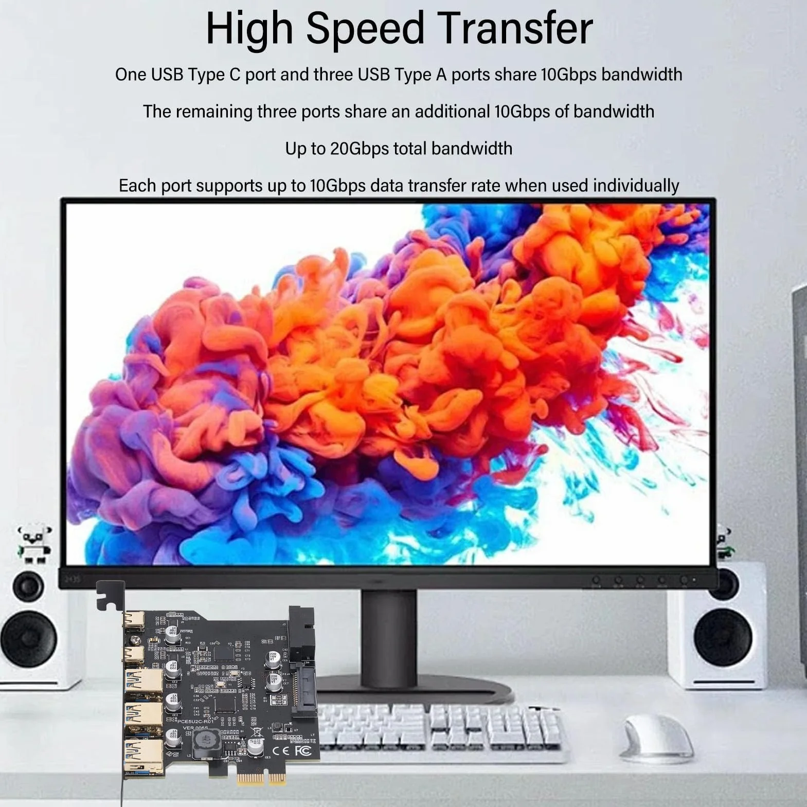 Karta PCIe na USB 3.2 Gen 2, Karta rozszerzeń PCI Express 20 Gb/s z 3 Portami i 2 Portami Typu C Wewnętrzny Koncentrator USB Komputera dla dla Linux