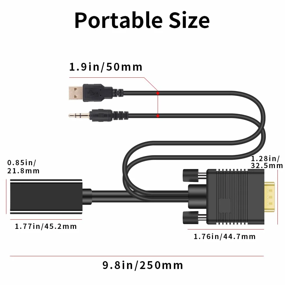 Kabel adaptera VGA na HDMI z dźwiękiem, VGA na HDMI kompatybilny z laptopem czarownicy / laptopem na monitor/telewizor, kabel konwertera VGA męski na HDMI męski do komputera