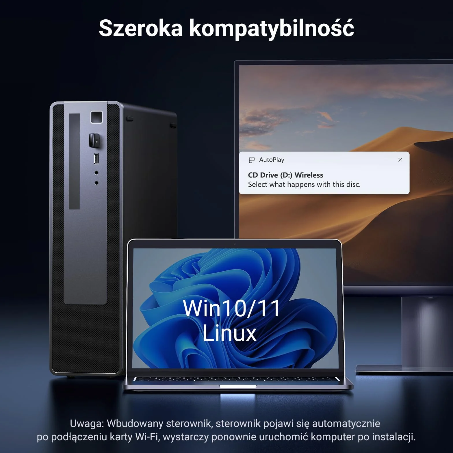 UGREEN WLAN Stick AX900 WiFi 6 WLAN Adapter PC Dual Band 2.4G/5.8GHz, Internet Stick z wbudowanym sterownikiem, szyfrowanie WPA3-SAE, kompatybilny z Windows 11/10 i Linux.
