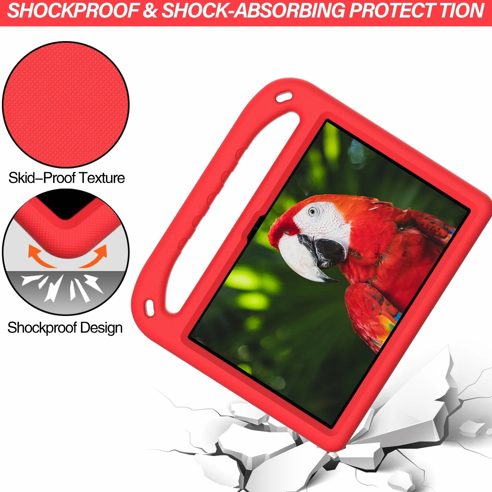 Pokrywa tabletu Kompatybilny z Kindle Fire HD8/HD 8 Plus 2022 2020, amortyzujący wstrząsy, z uchwytem, ​​EVA, uchwytem, ​​solidne etui na tablet dla dzieci, lekkie Strona główna tabletu(Rosso)
