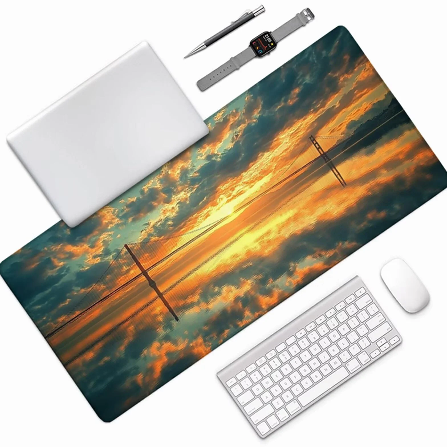 Podkładka pod mysz z zachodem słońca XXL, duża podkładka pod biurko 1200x600x3mm krajobraz, wysoka precyzja i szybkość myszy pad, mata biurkowa z gumową podstawą, akcesoria do gier, do laptopa