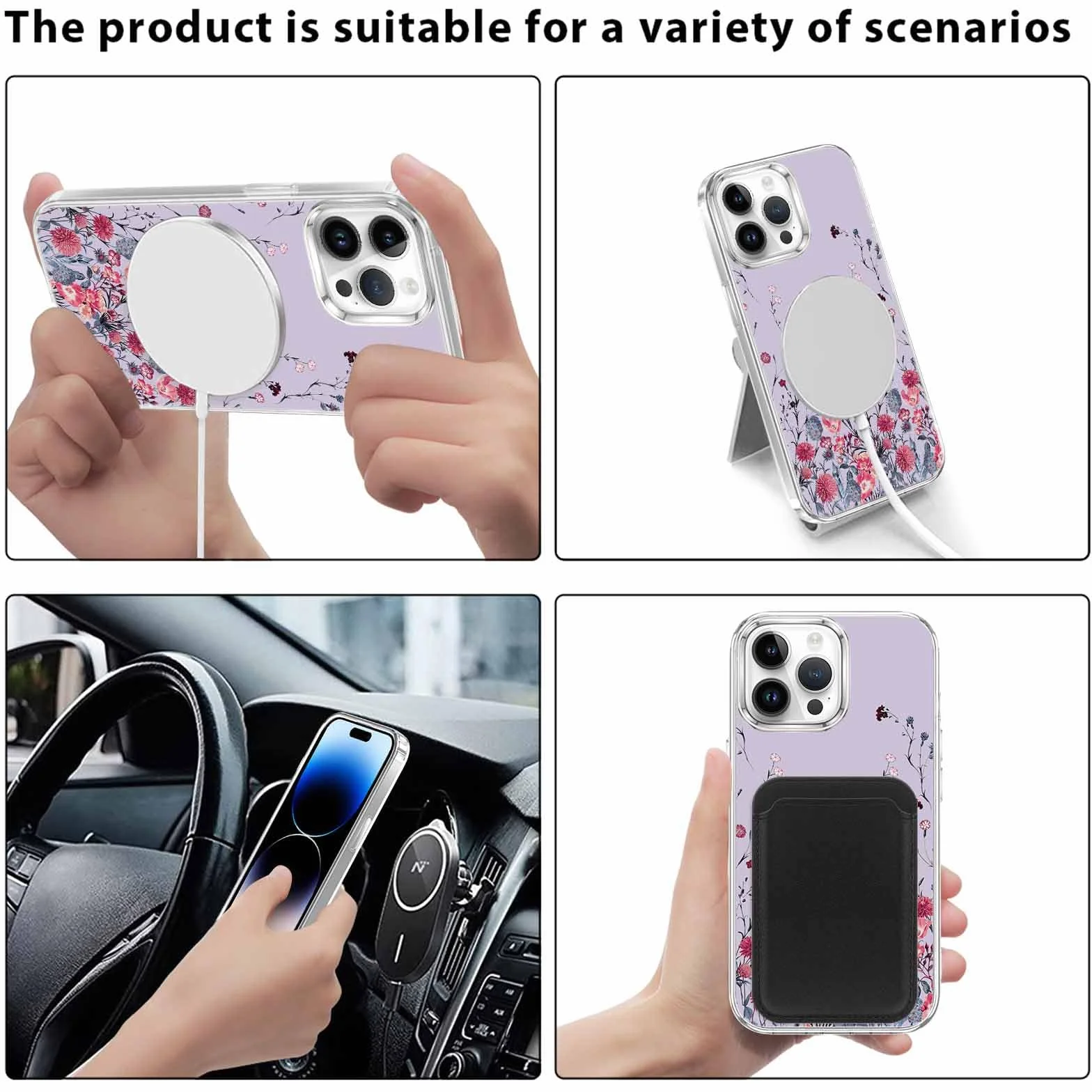 Yoedge Magnetyczne etui ze smyczą do iPhone'a 16 Pro 6,3 cala kompatybilne z MagSafe, etui ze sznurkiem naszyjnik pasek na ramię, przezroczysty TPU silikonowy odporny na wstrząsy futerał z