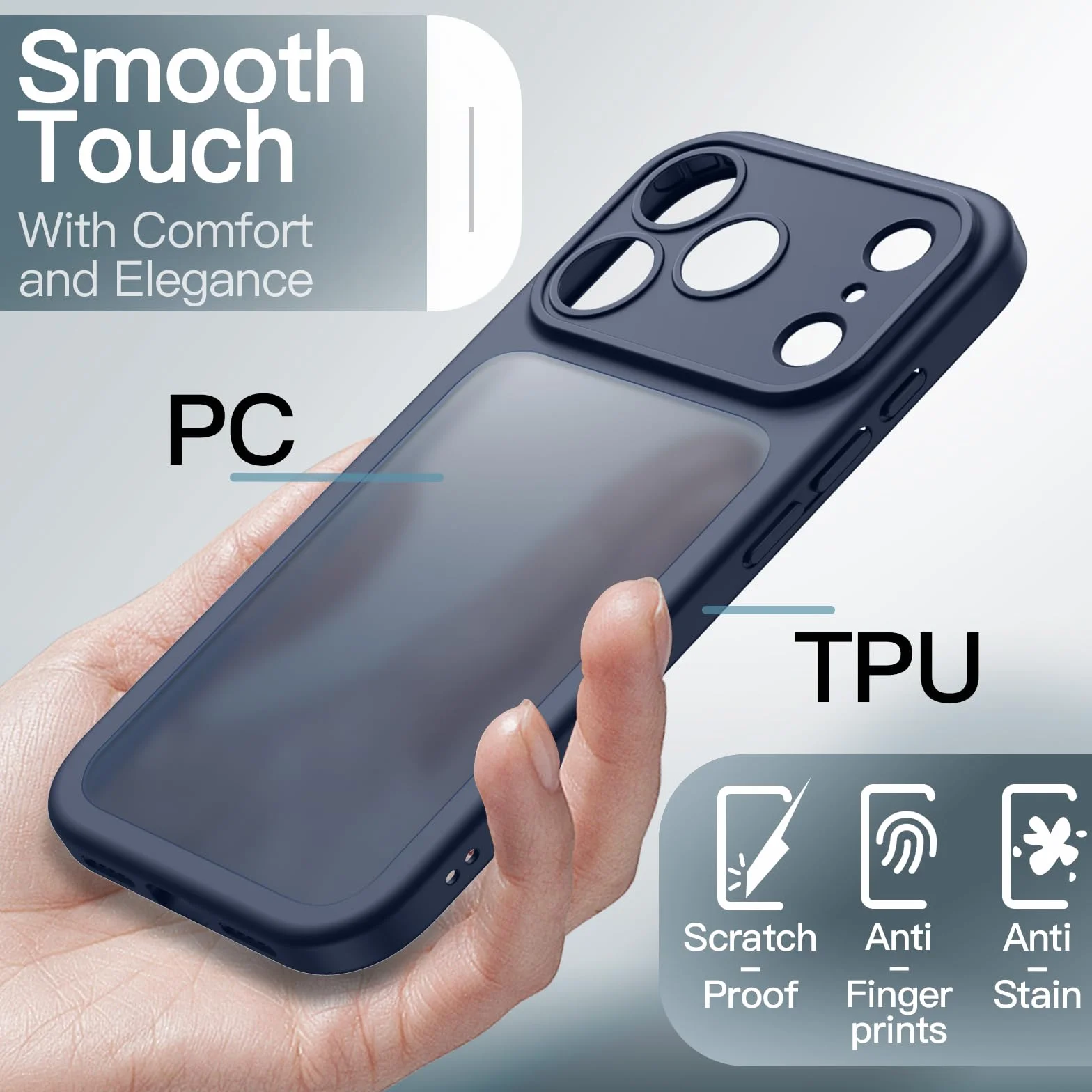 JETech Matowe Etui iPhone 17 Pro 6,3 Cala Odporny na Wstrząsy Ochrona Wojskowa Ciemnoniebieski