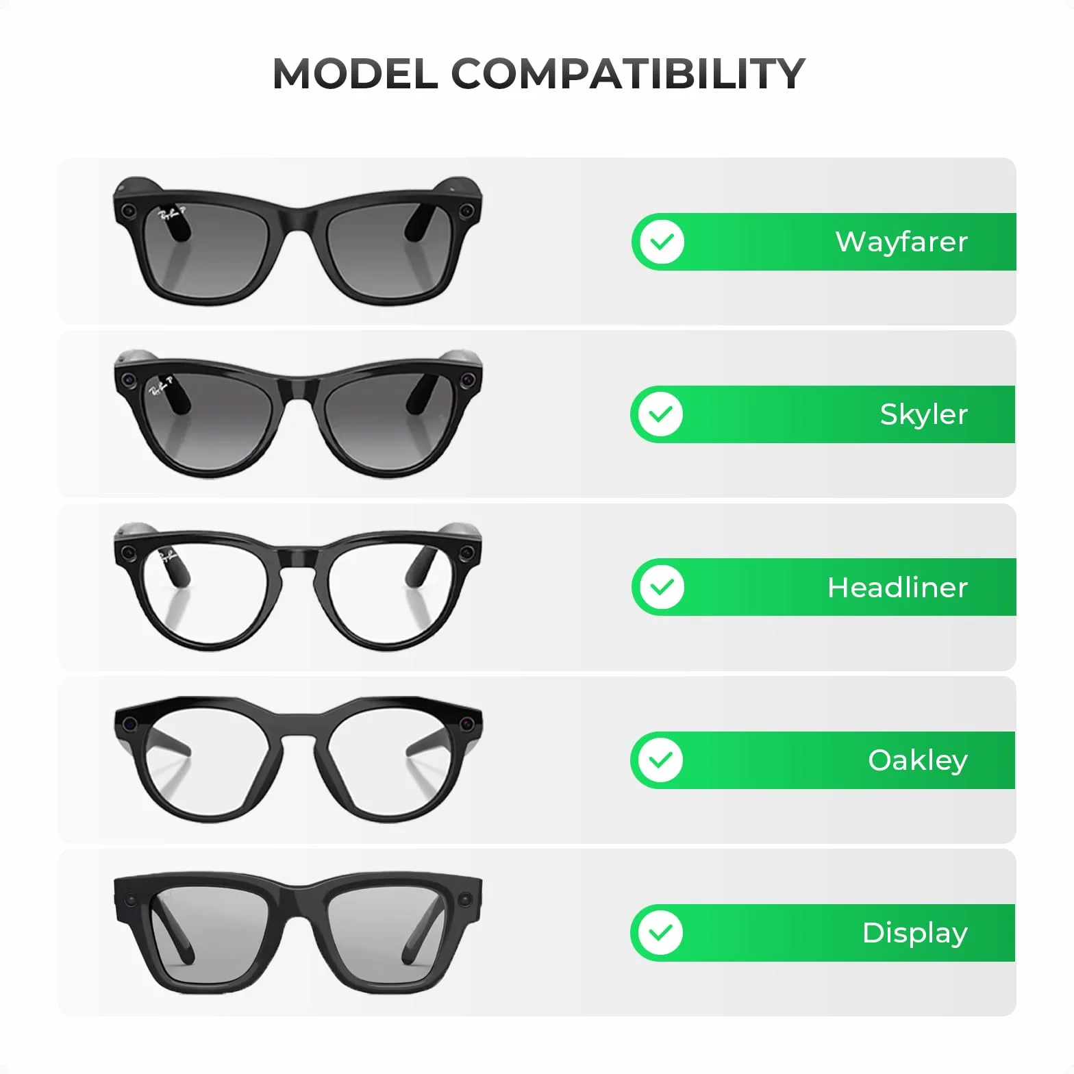 Naklejki LED do inteligentnych szkieł - kompatybilne z Ray-Ban Meta Wayfarer, Skyler, Headliner & Oakley HSTN - wielokrotnego użytku miękkie okładki, matowe czarne wykończenie, 20 szt