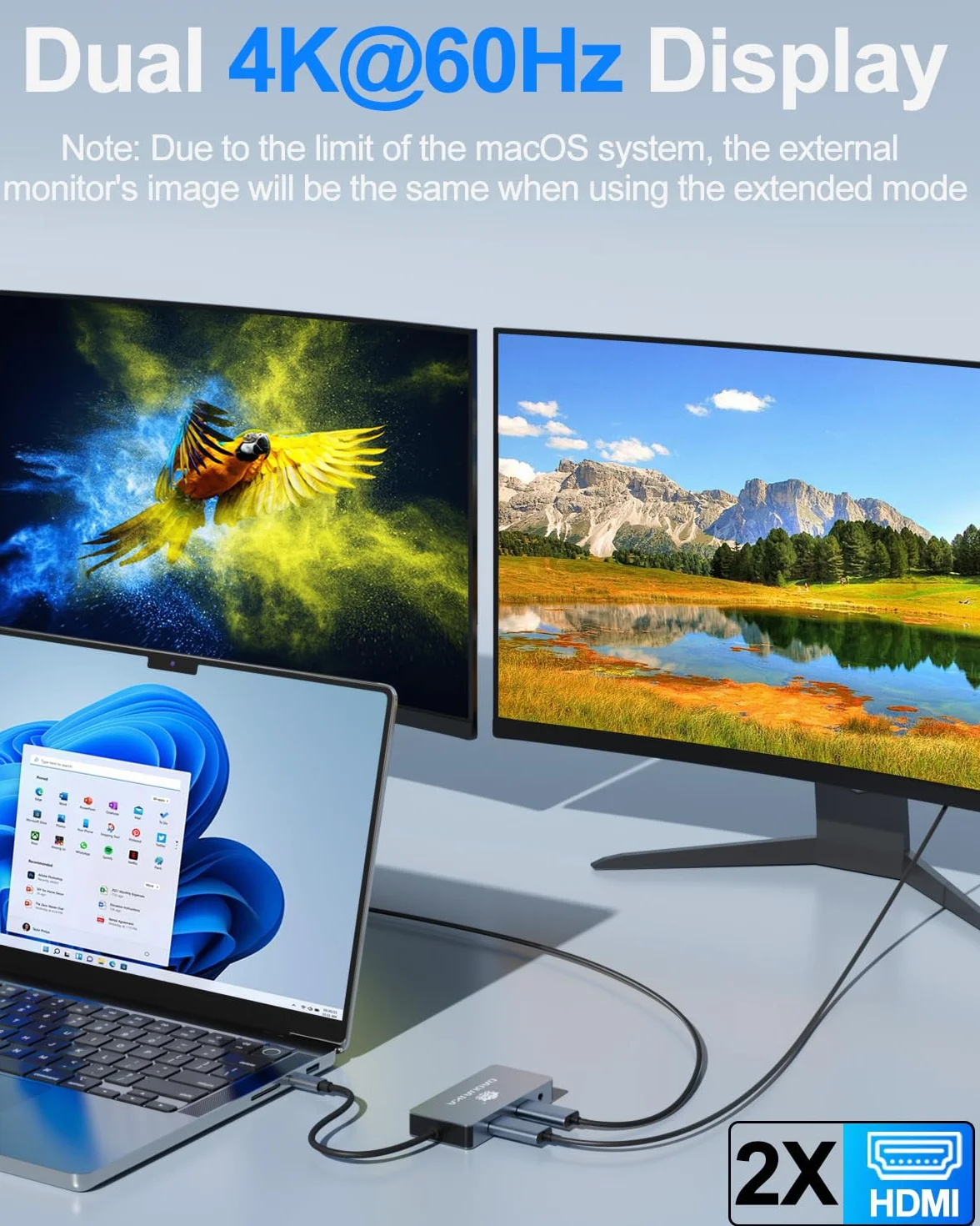 Hub USB C, stacja dokująca 9 w 1, podwójny wyświetlacz HDMI 4K przy 60 Hz, adapter Ethernet RJ45 1000 Mb/s, PD 100 W, 3 porty USB-A 3.0, 3,5 mm audio/mikrofon do MacBooka Pro, Lenovo, Surface, Dell