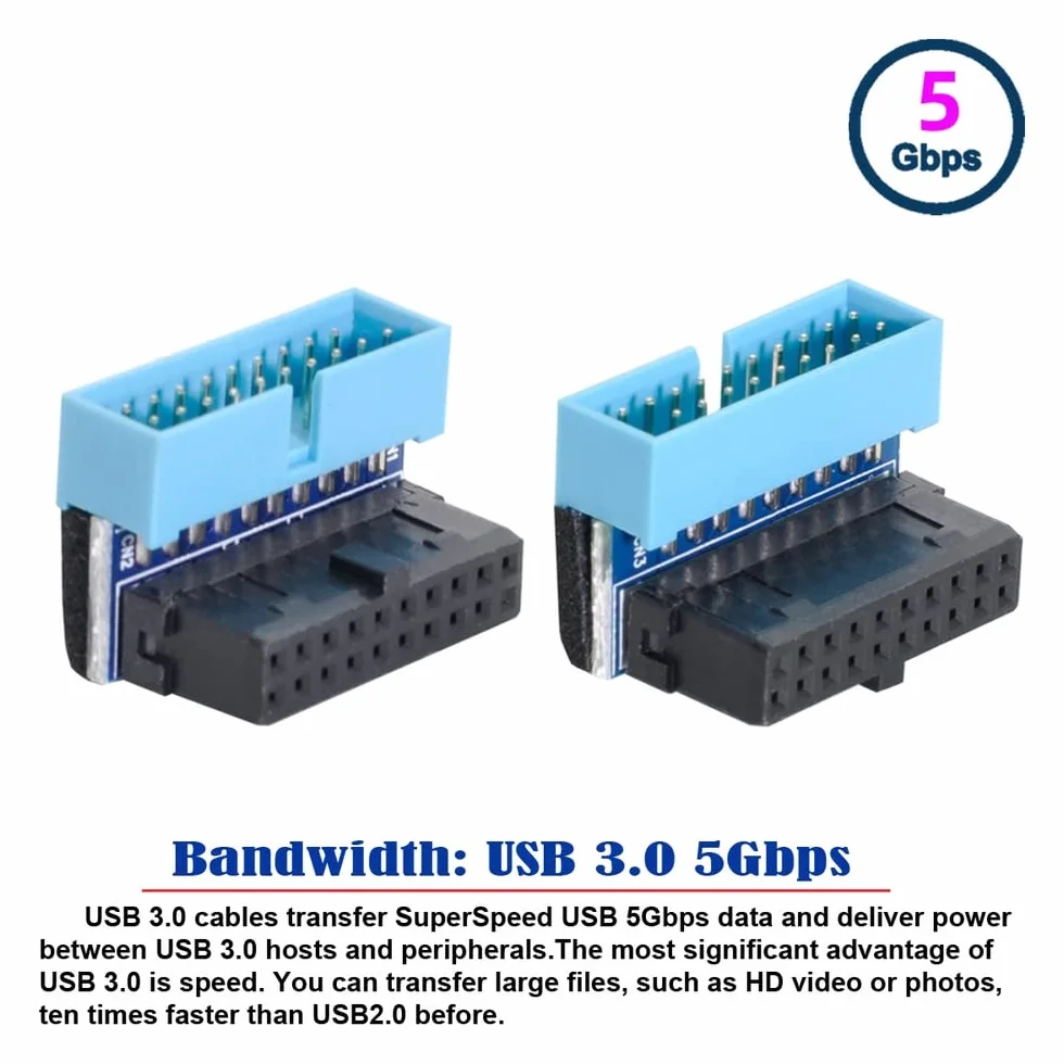 Adapter kątowy USB 3.0 20Pin 19Pin męski na żeński 90 stopni