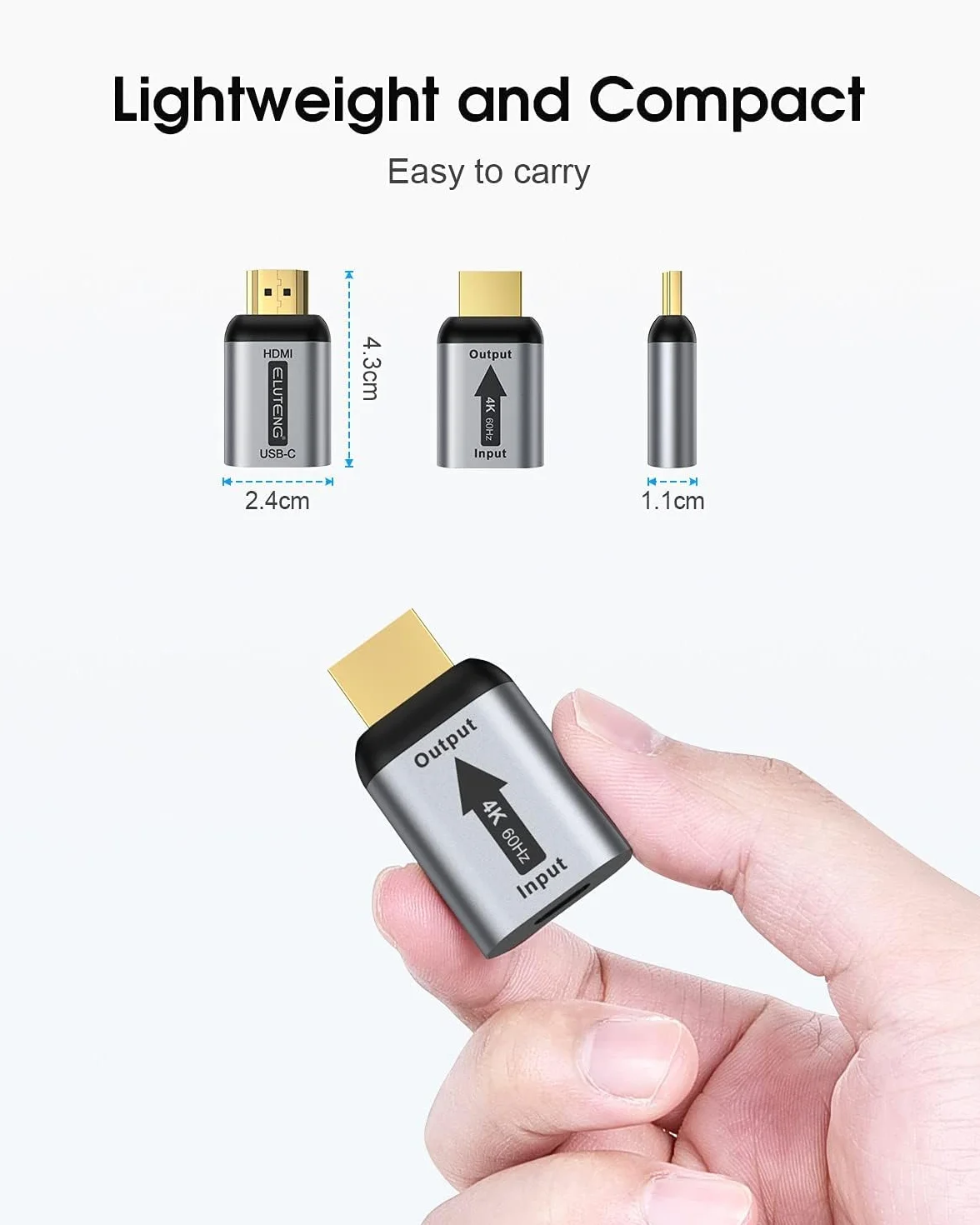 ELUTENG USB C na HDMI 2.0 Adapter, 4K@60Hz USB C gniazdo na HDMI wtyczka Typ C do złącza HDTV Konwerter Thunderbolt 3/4 Adapter do monitorów TV i telewizorów