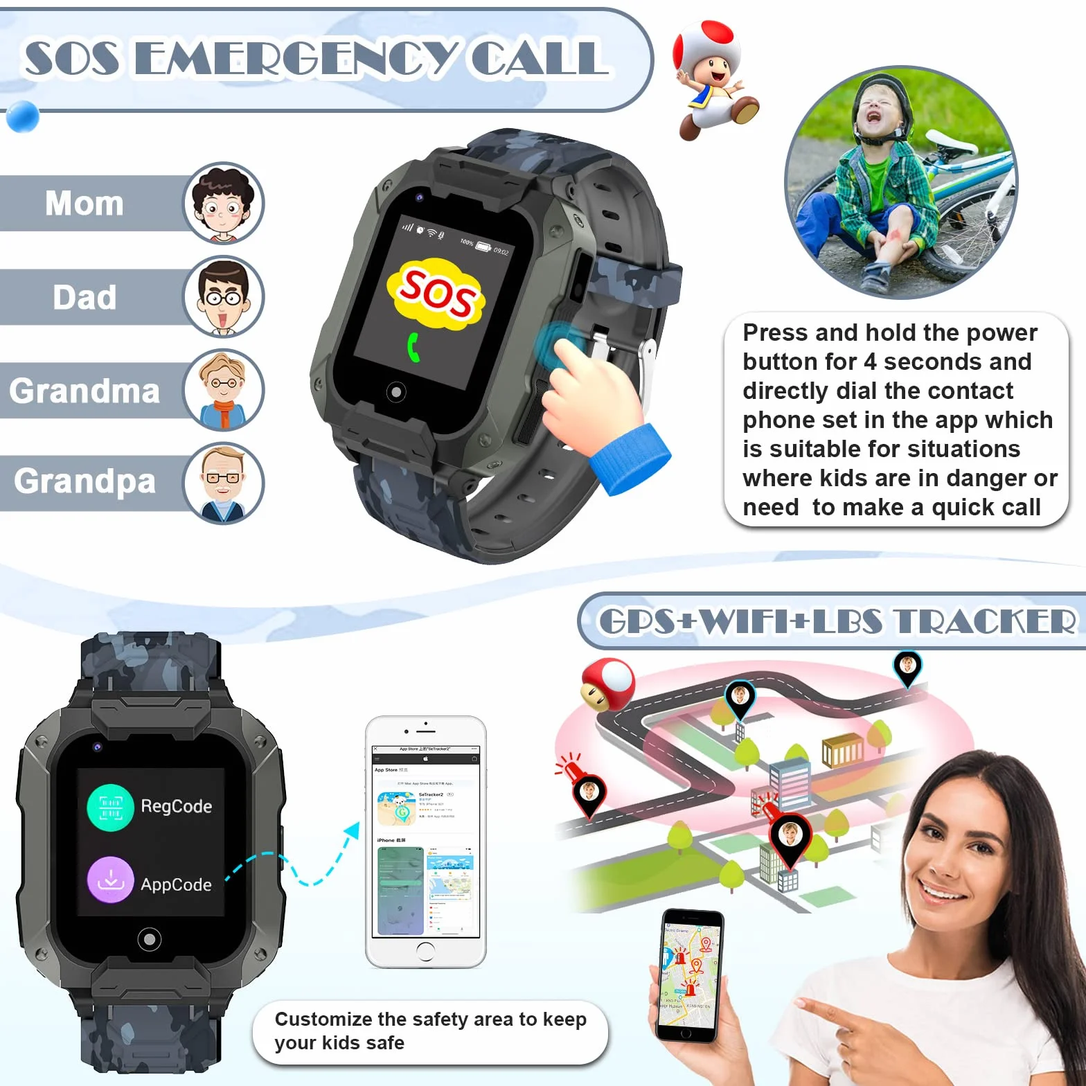 Inteligentny Zegarek LiveGo dla Dzieci, Inteligentny Zegarek 4G z Odłączaną Obudową, GPS Tracker Telefoniczna SOS dla Dzieci w wieku 4-12 lat Studenci Prezenty Urodzinowe Dzień Szkolny(T28 Czarny)