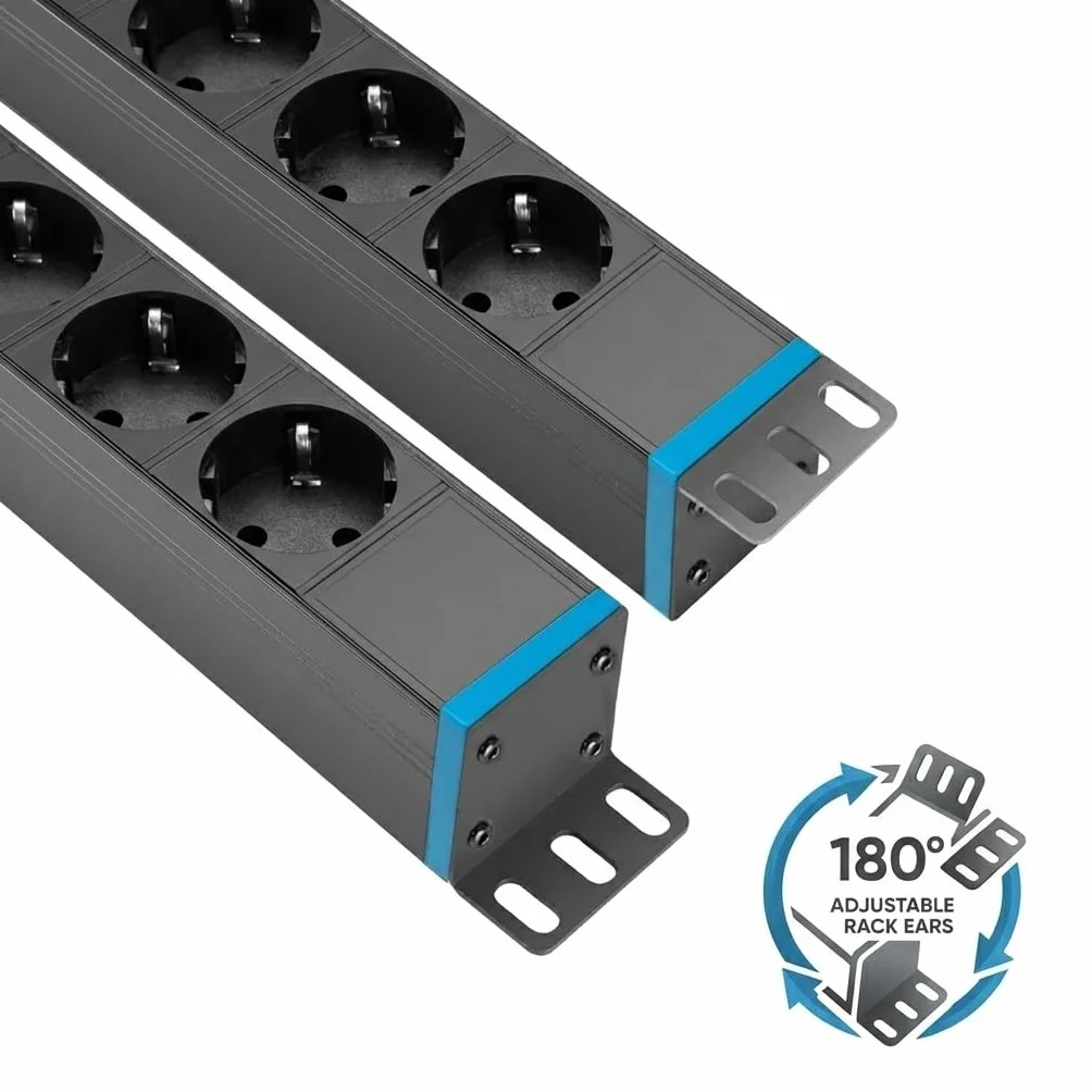 Infitronic - INSV1006 – 19 cali 8-krotna listwa zasilająca, rozdzielacz prądu 1 HE z 2 x USB Charging