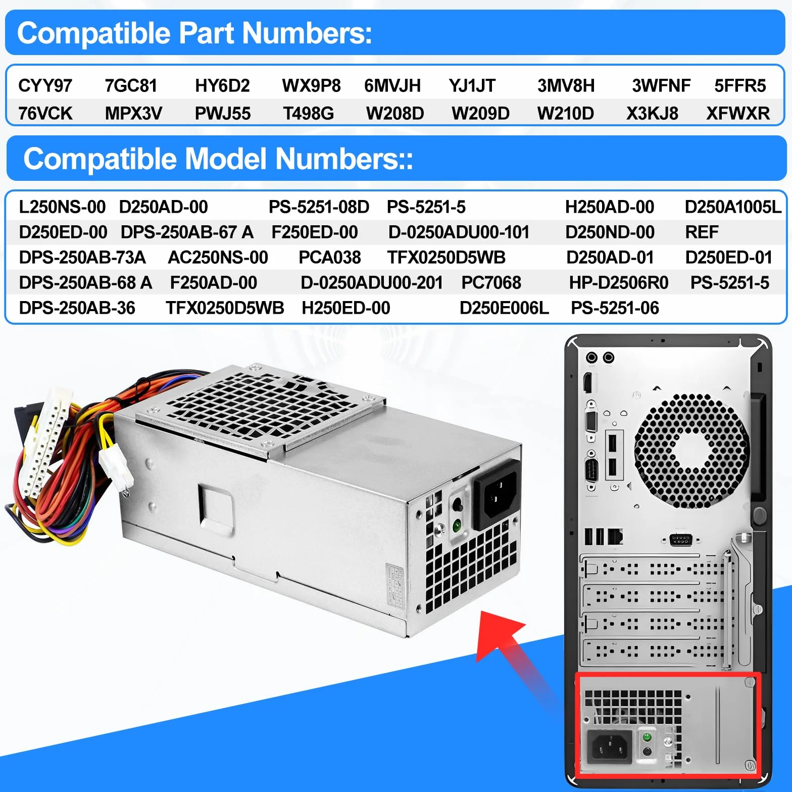 D250AD-00 H250AD-00 zasilacz 250 W kompatybilny z Dell Optiplex 390 3010 990 790 DT 530s 537s 540s 545s 546s 560s 570s 580s Vostro 200s 220s 230s 4 4 00s Studio 540s Slim Desktop DT Systems
