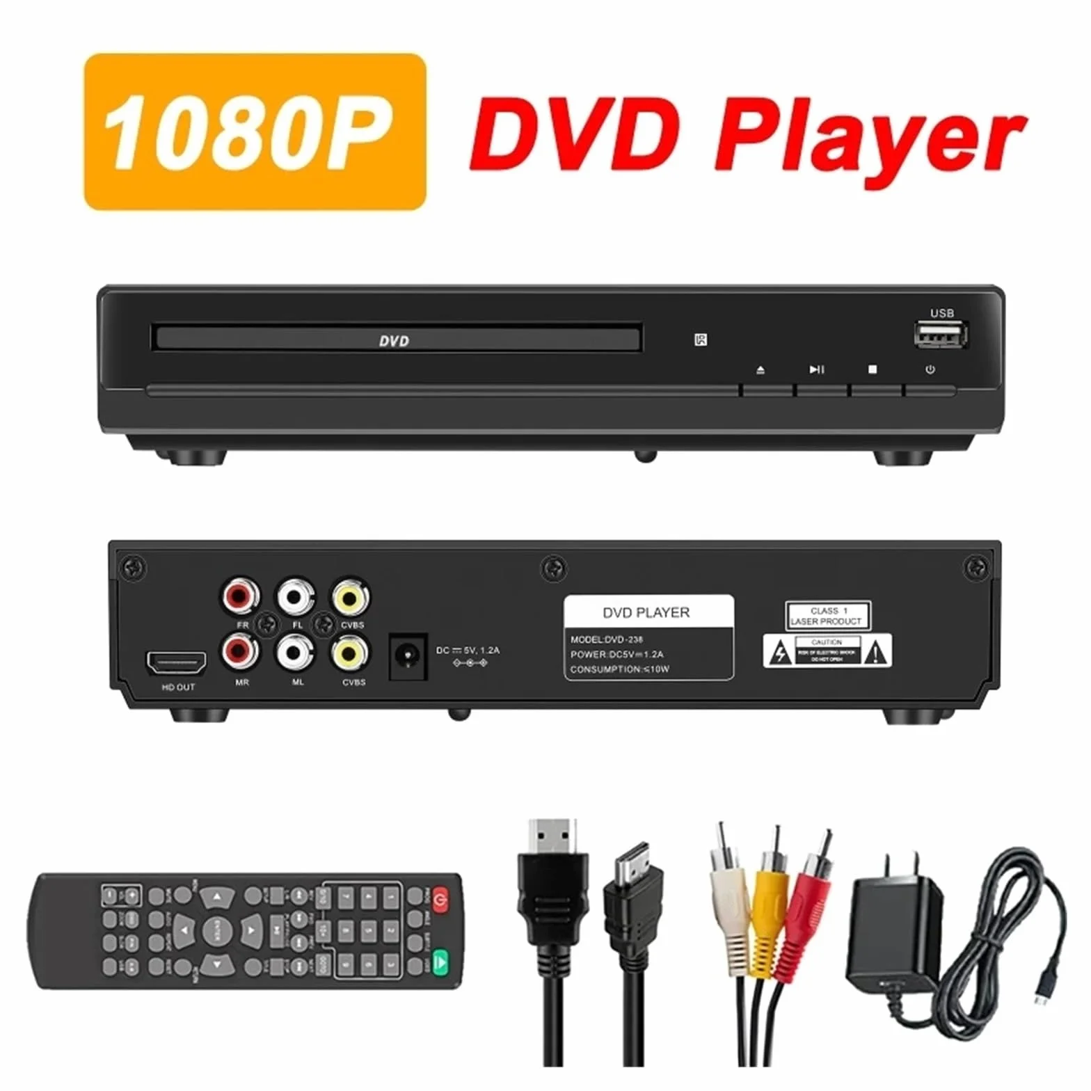 Odtwarzacz DVD 1080P do kina domowego, telewizor, odtwarzacze DVD, CD, wyjście AV, wszystkie regiony, darmowy