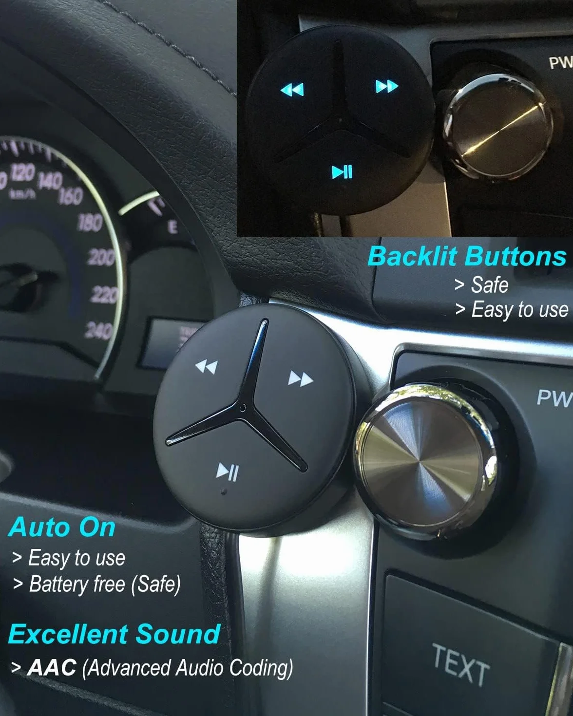 Aston Innovations SoundTek A1+ zestaw samochodowy Bluetooth z AAC do strumieniowego odtwarzania muzyki bez użycia rąk, adapter Bluetooth Aux do samochodu / domowego stereo, wbudowany izolator szumów i mikrofon, automatyczne włączanie/wyłączanie, automatyc
