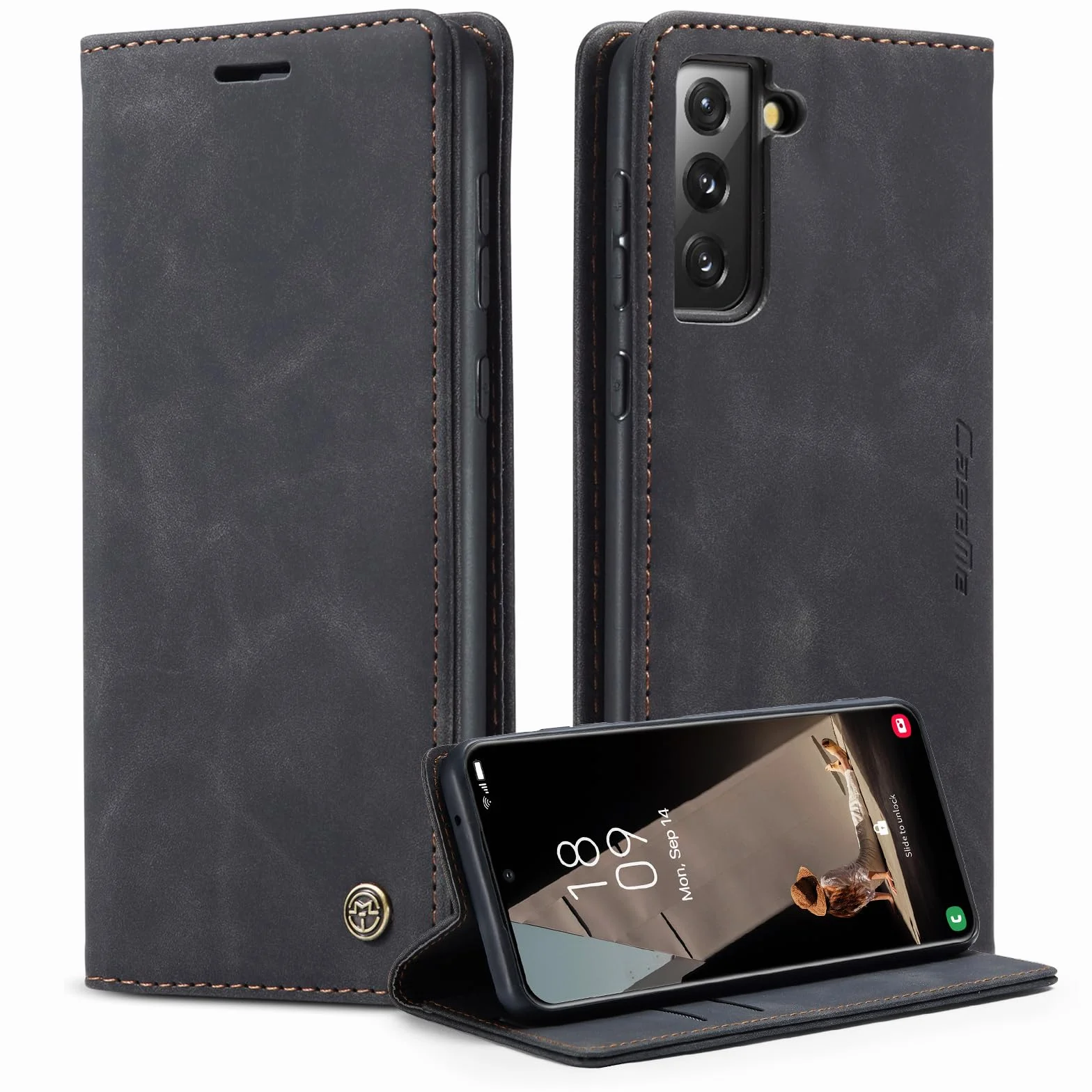 Etui do Samsung Galaxy S21 FE, Szczelina na karty, podpórka, Odporny na wstrząsy, premium ze skóry PU portfel, Flip Magnetyczny Skórzane etui do Samsung Galaxy S21 FE-Czarne
