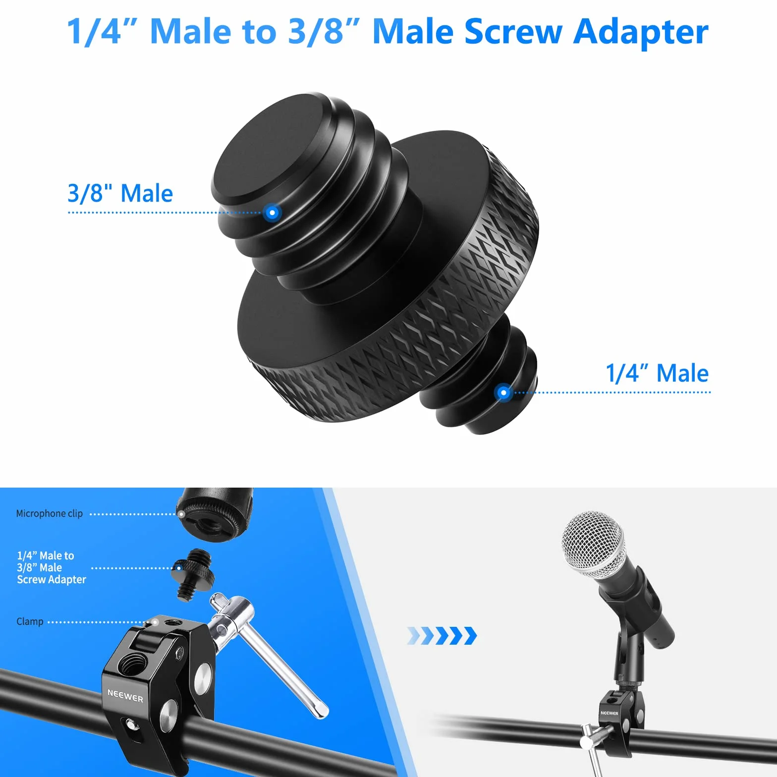 NEEWER Adapter śrub do aparatu, 22 sztuki 1/4" na 1/4" i 1/4" na 3/8" z gwintem statywu, zestaw adapterów do mocowania aparatu, statywu ST29