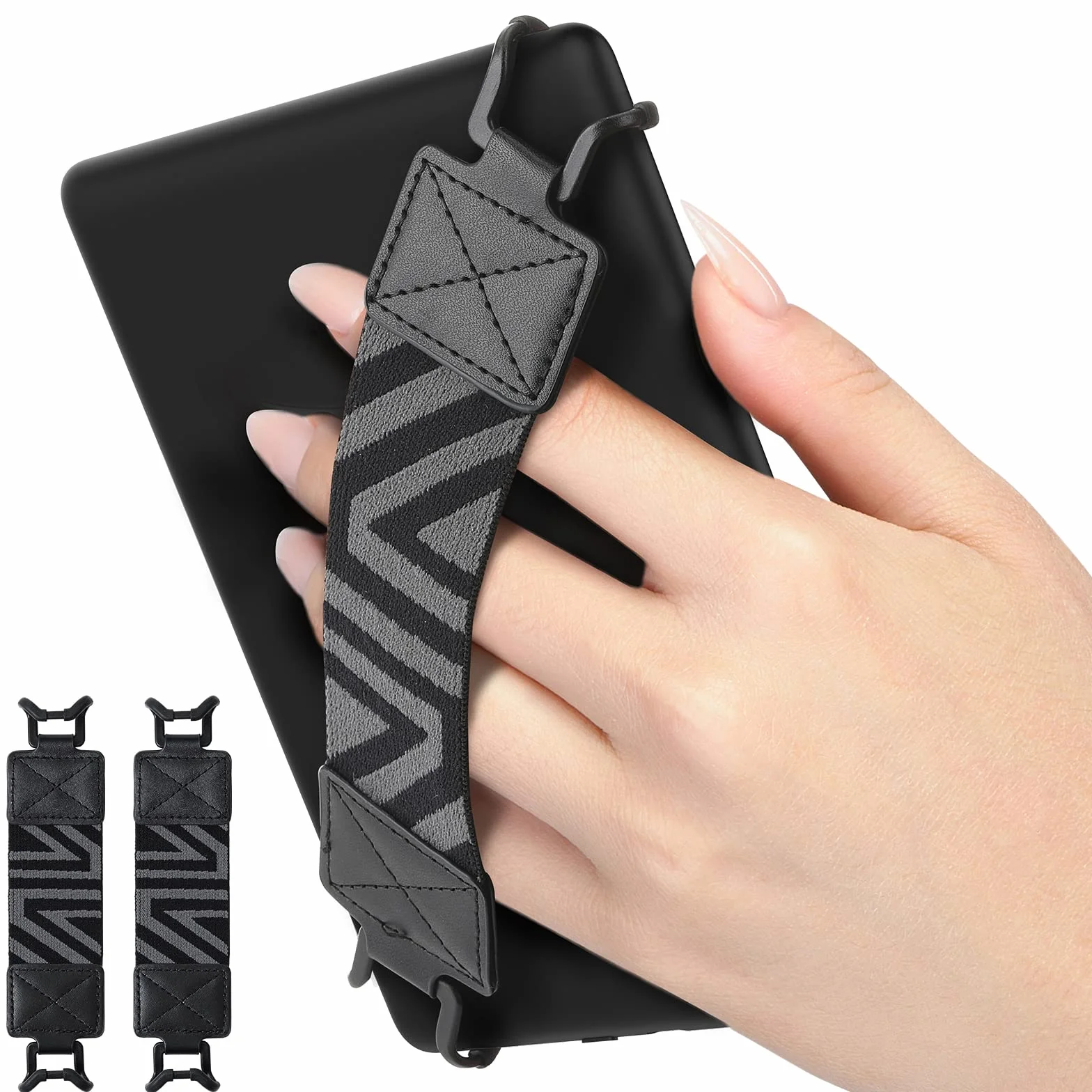 MoKo Wrist Strap for 6-8 Inch Kindle eReaders Fire Tablet - Kindle/Kobo/Voyaga/Lenovo/Sony E-Book Tablet, Highly Elastic Versatile Holding Strap Tablet Finger Holder Grip Holder, Pack of 2, Black